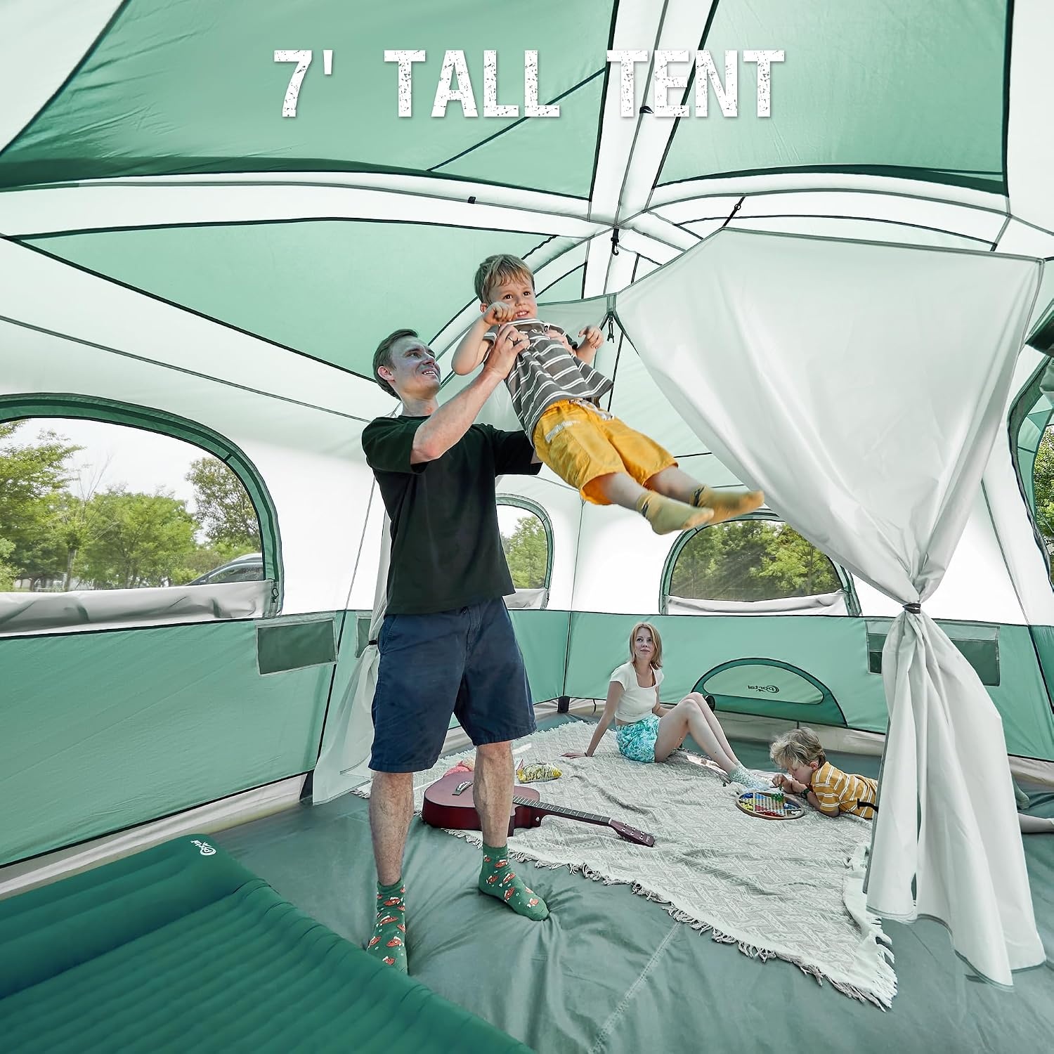 image:imagePORTAL 6 8 10 Person Family Camping Tent with Porch Big Family Camping Tent with Tall Height Good Ventilation Water Resitant Large Tent for Outdoor Camping BackyardGreen