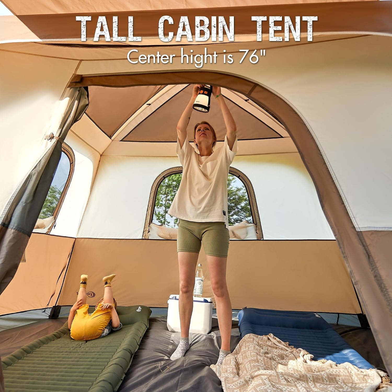 image:imagePORTAL 6 8 10 Person Family Camping Tent with Porch Big Family Camping Tent with Tall Height Good Ventilation Water Resitant Large Tent for Outdoor Camping BackyardBrown