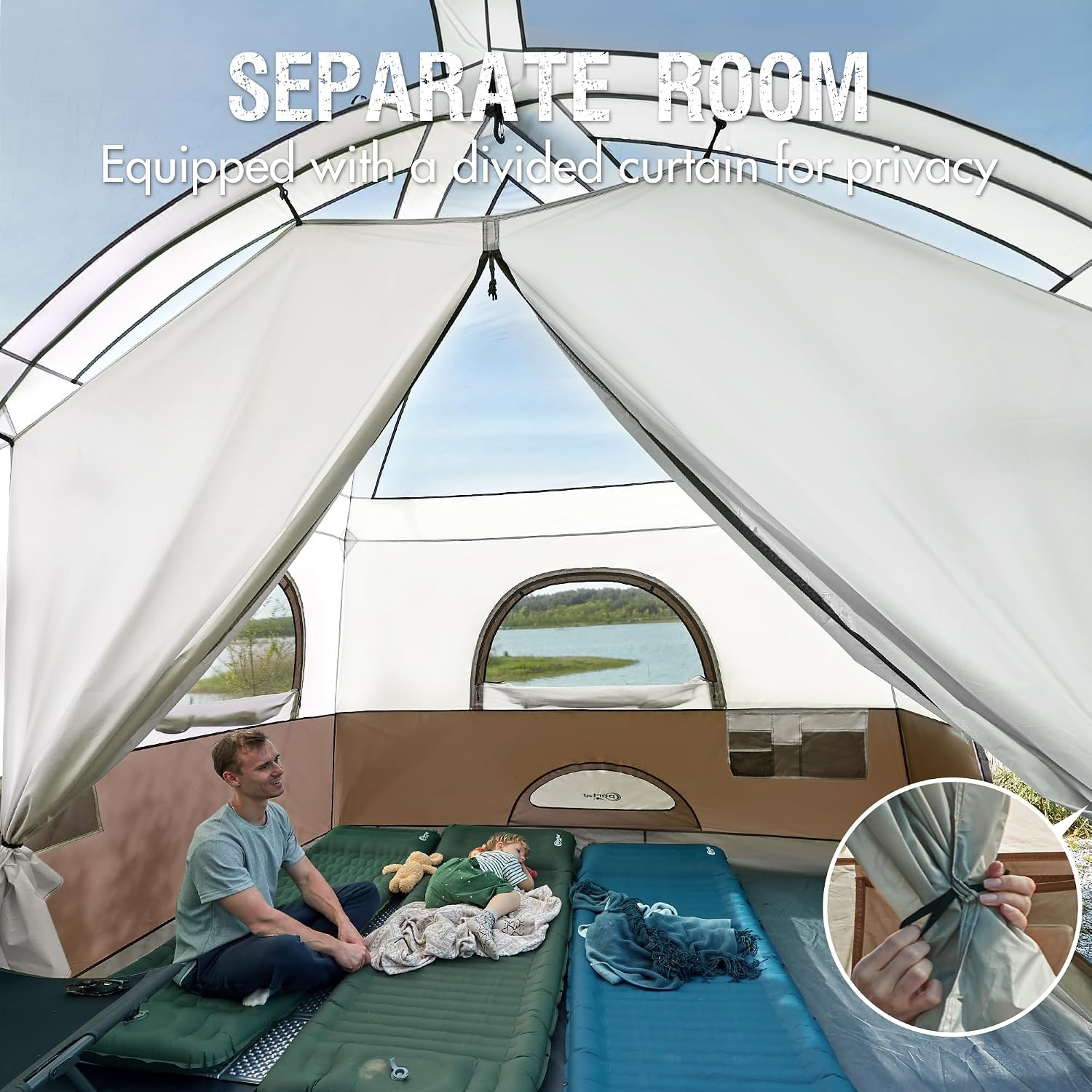 image:imagePORTAL 6 8 10 Person Family Camping Tent with Porch Big Family Camping Tent with Tall Height Good Ventilation Water Resitant Large Tent for Outdoor Camping BackyardBrown