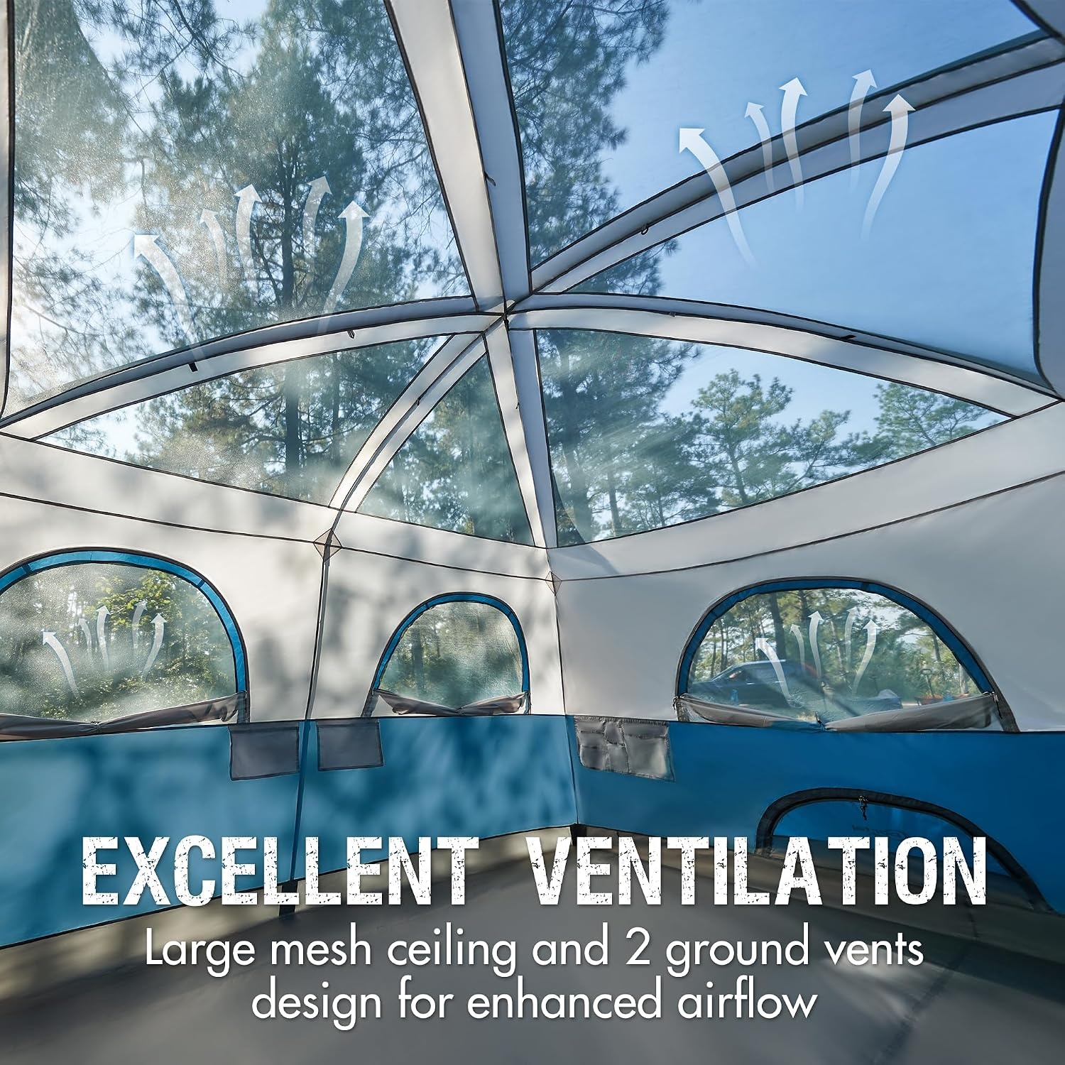 image:imagePORTAL 6 8 10 Person Family Camping Tent with Porch Big Family Camping Tent with Tall Height Good Ventilation Water Resitant Large Tent for Outdoor Camping BackyardDeep Blue