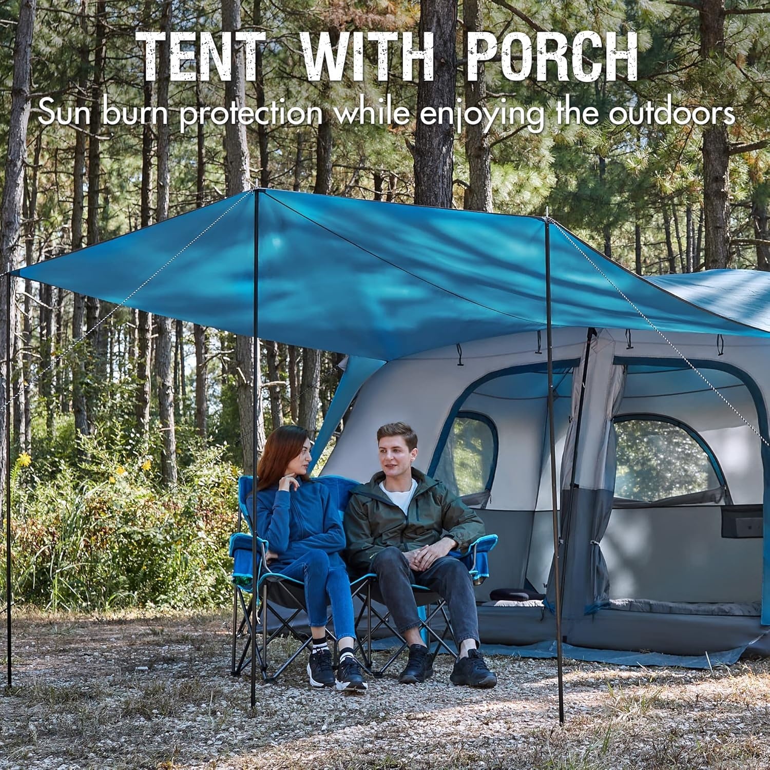 image:imagePORTAL 6 8 10 Person Family Camping Tent with Porch Big Family Camping Tent with Tall Height Good Ventilation Water Resitant Large Tent for Outdoor Camping BackyardBlue