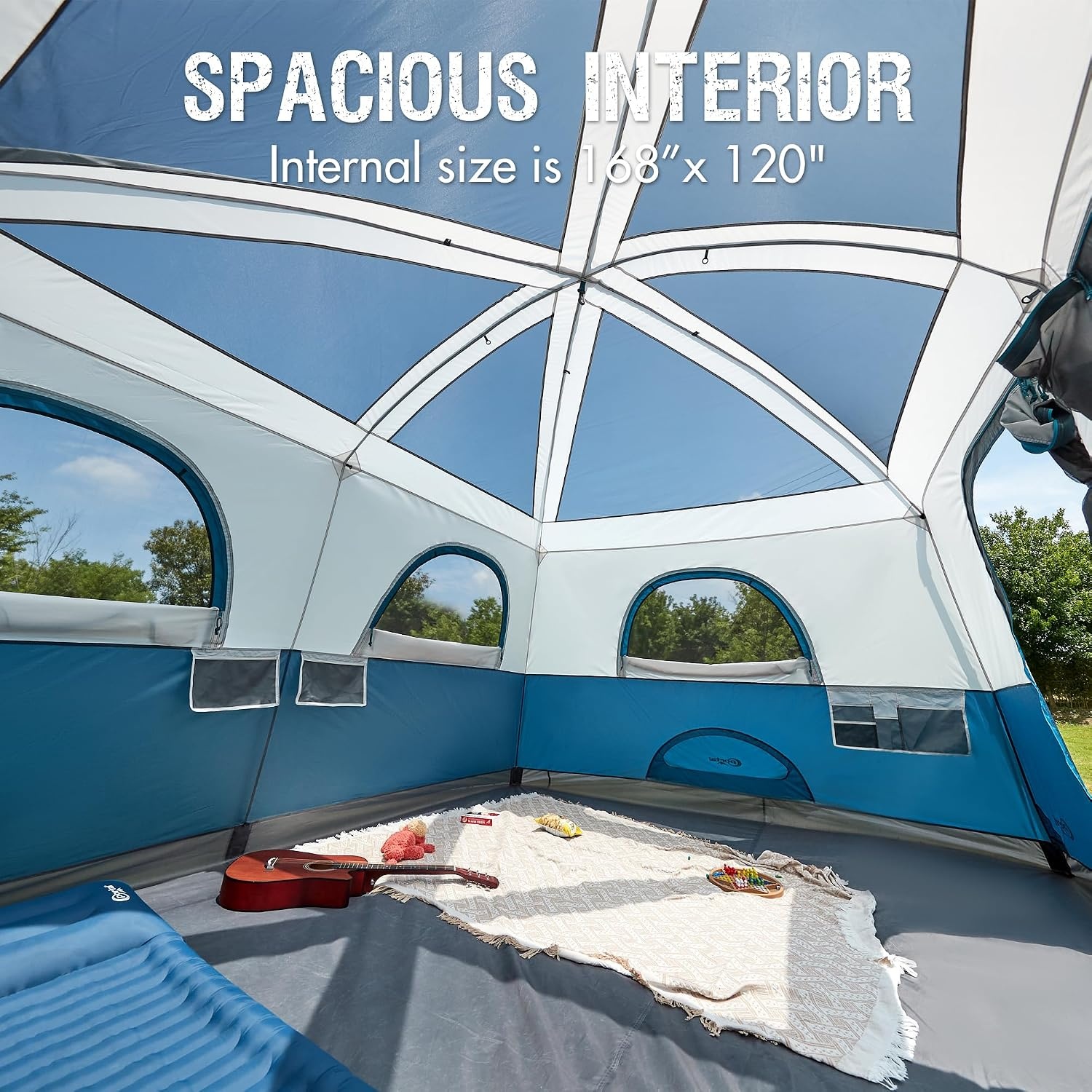 image:imagePORTAL 6 8 10 Person Family Camping Tent with Porch Big Family Camping Tent with Tall Height Good Ventilation Water Resitant Large Tent for Outdoor Camping BackyardDeep Blue