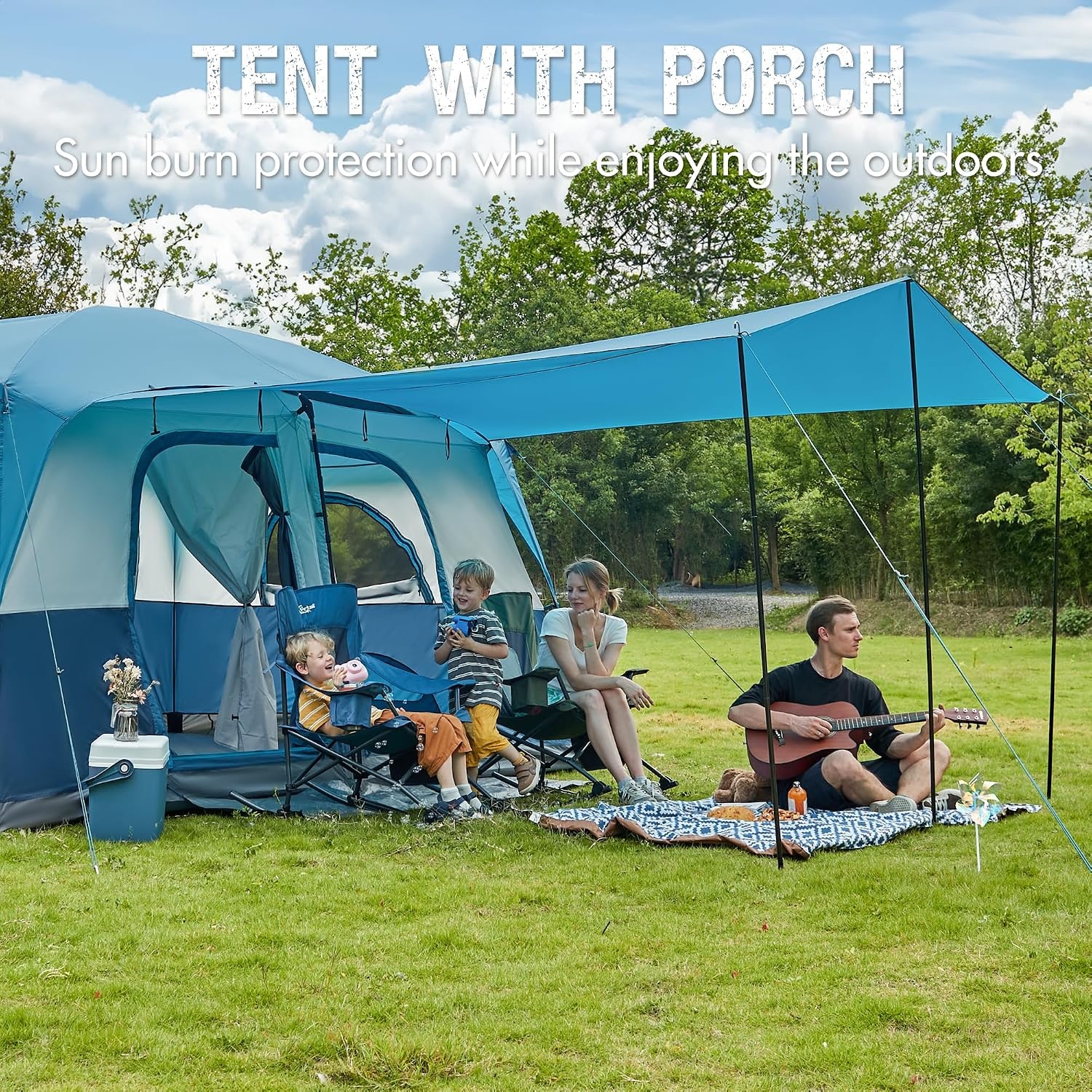 image:imagePORTAL 6 8 10 Person Family Camping Tent with Porch Big Family Camping Tent with Tall Height Good Ventilation Water Resitant Large Tent for Outdoor Camping BackyardDeep Blue
