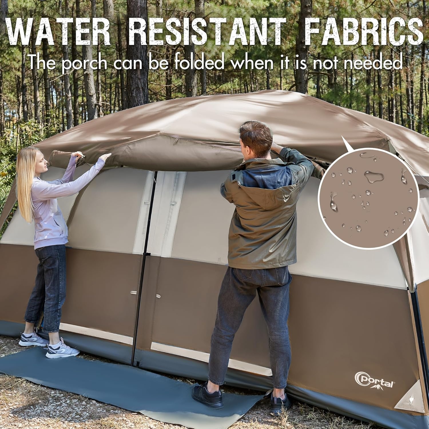 image:imagePORTAL 6 8 10 Person Family Camping Tent with Porch Big Family Camping Tent with Tall Height Good Ventilation Water Resitant Large Tent for Outdoor Camping BackyardBrown