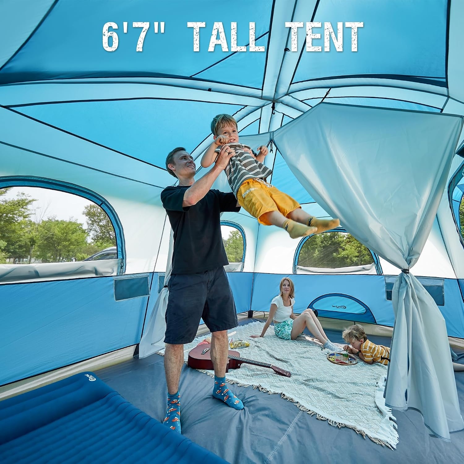 image:imagePORTAL 6 8 10 Person Family Camping Tent with Porch Big Family Camping Tent with Tall Height Good Ventilation Water Resitant Large Tent for Outdoor Camping BackyardBlue