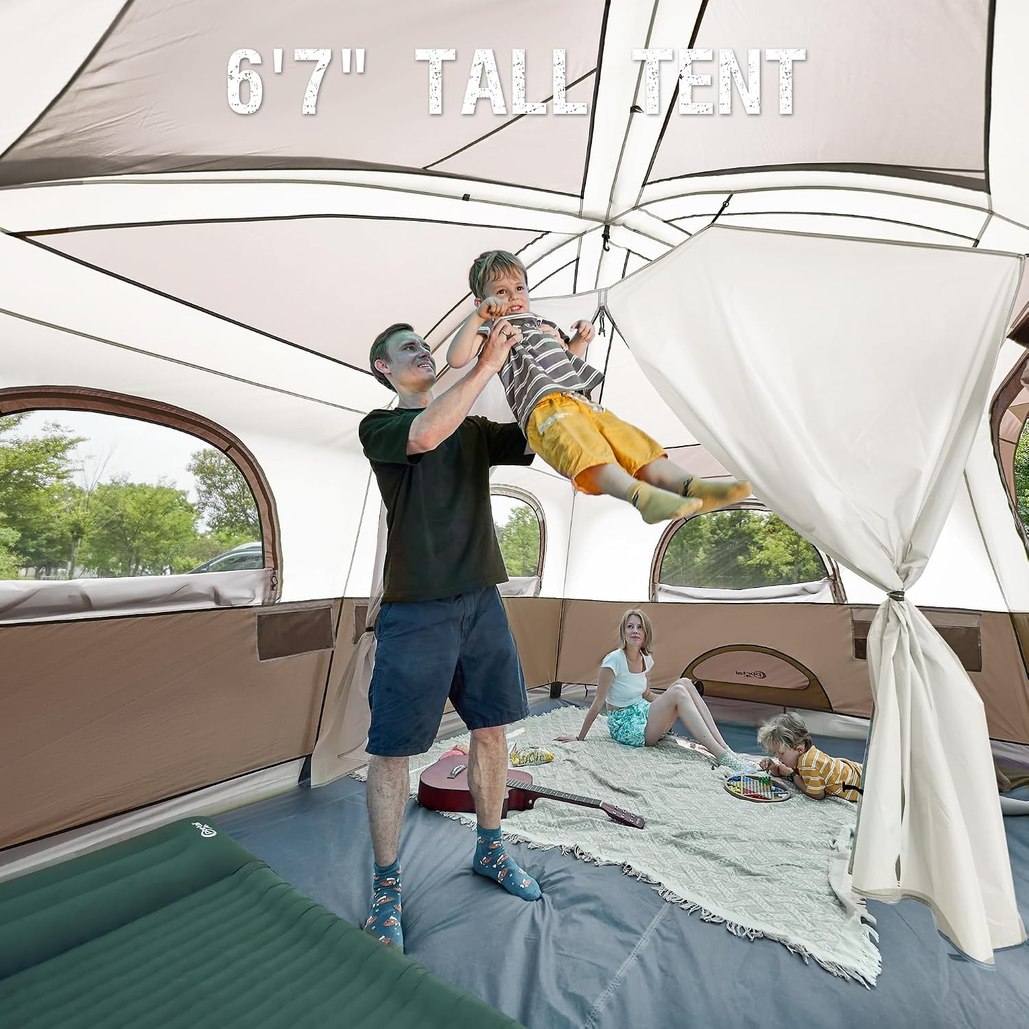 image:imagePORTAL 6 8 10 Person Family Camping Tent with Porch Big Family Camping Tent with Tall Height Good Ventilation Water Resitant Large Tent for Outdoor Camping BackyardBrown