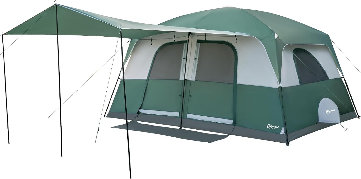 image:imagePORTAL 6 8 10 Person Family Camping Tent with Porch Big Family Camping Tent with Tall Height Good Ventilation Water Resitant Large Tent for Outdoor Camping BackyardGreen