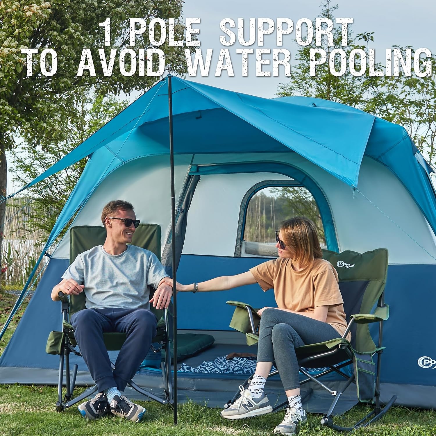 image:imagePORTAL 6 8 10 Person Family Camping Tent with Porch Big Family Camping Tent with Tall Height Good Ventilation Water Resitant Large Tent for Outdoor Camping BackyardDeep Blue