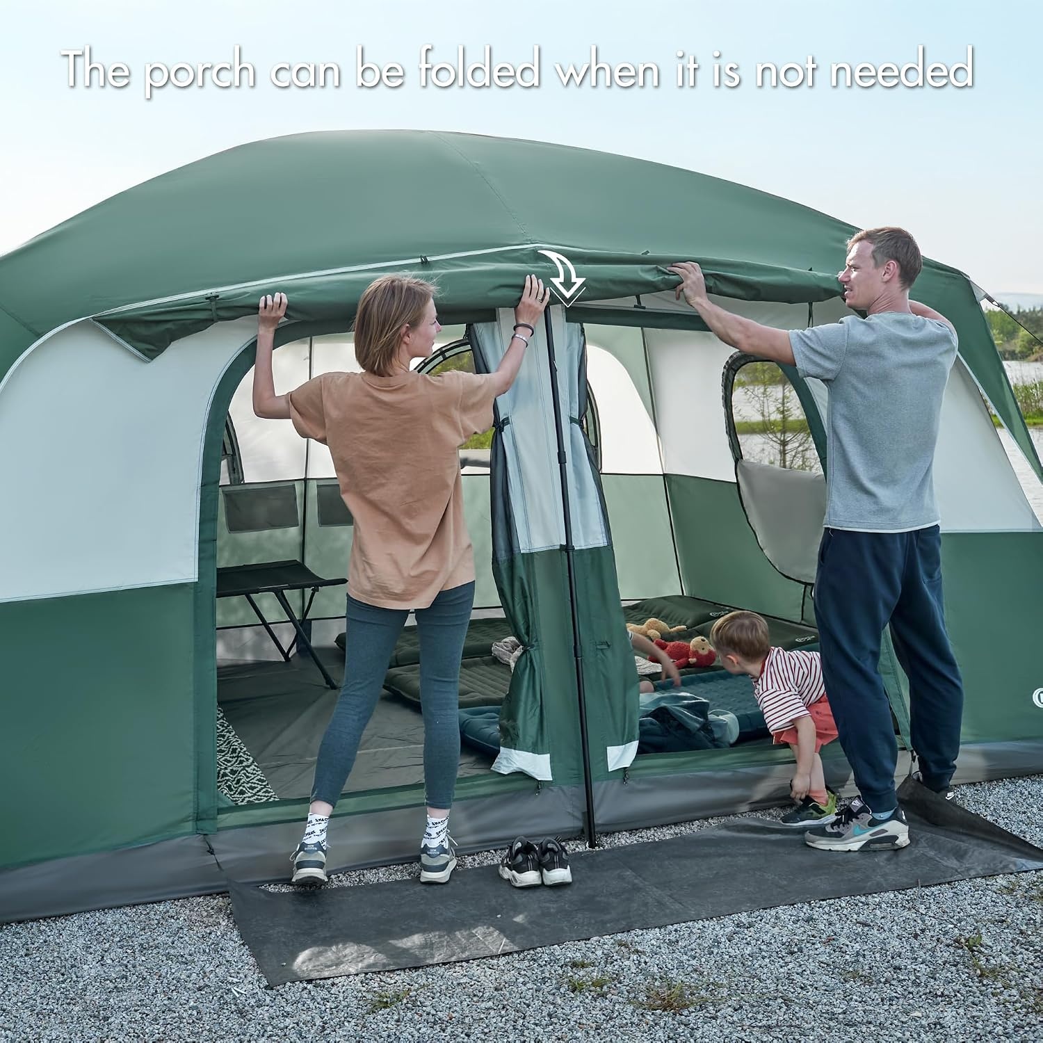 image:imagePORTAL 6 8 10 Person Family Camping Tent with Porch Big Family Camping Tent with Tall Height Good Ventilation Water Resitant Large Tent for Outdoor Camping BackyardGreen