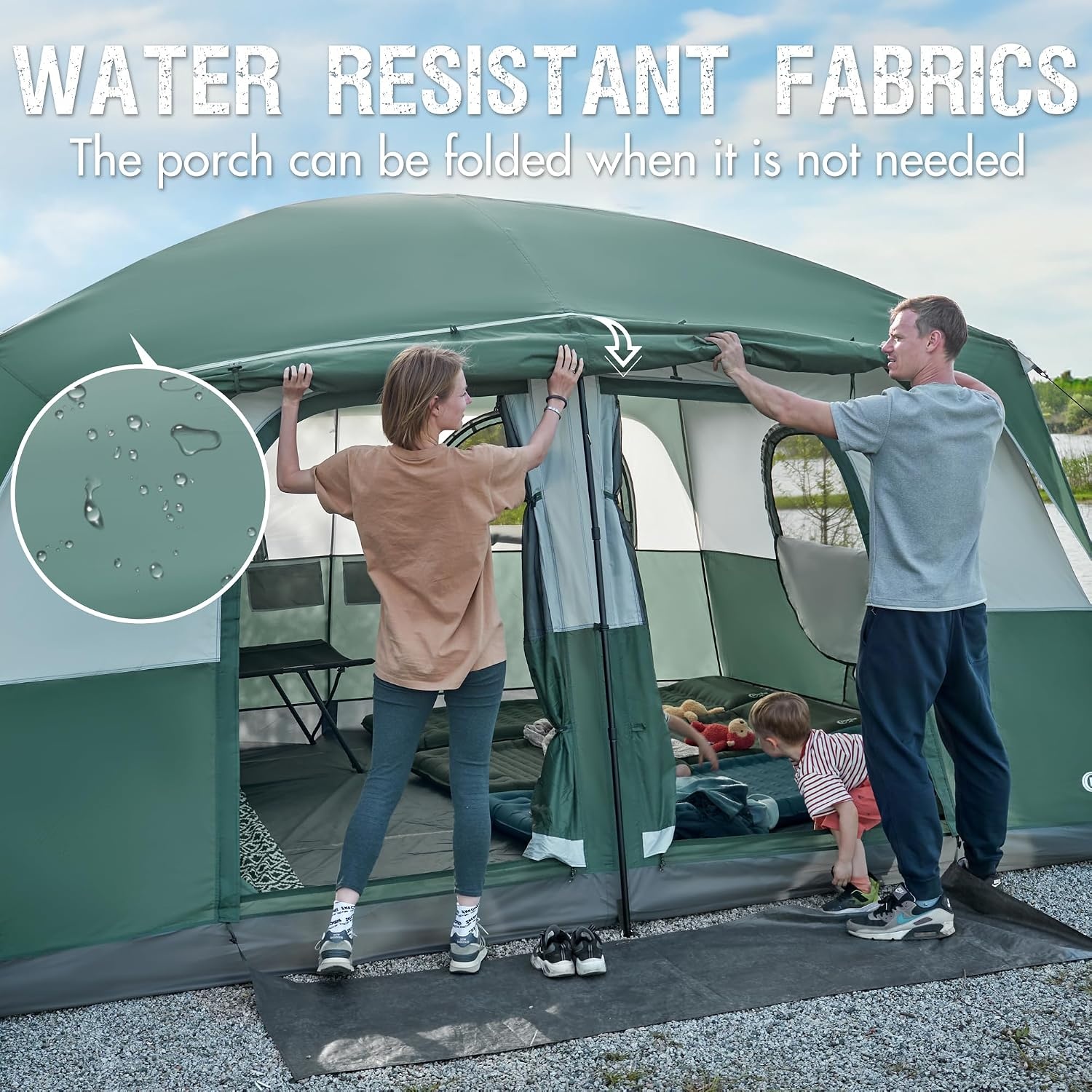 image:imagePORTAL 6 8 10 Person Family Camping Tent with Porch Big Family Camping Tent with Tall Height Good Ventilation Water Resitant Large Tent for Outdoor Camping BackyardGreen