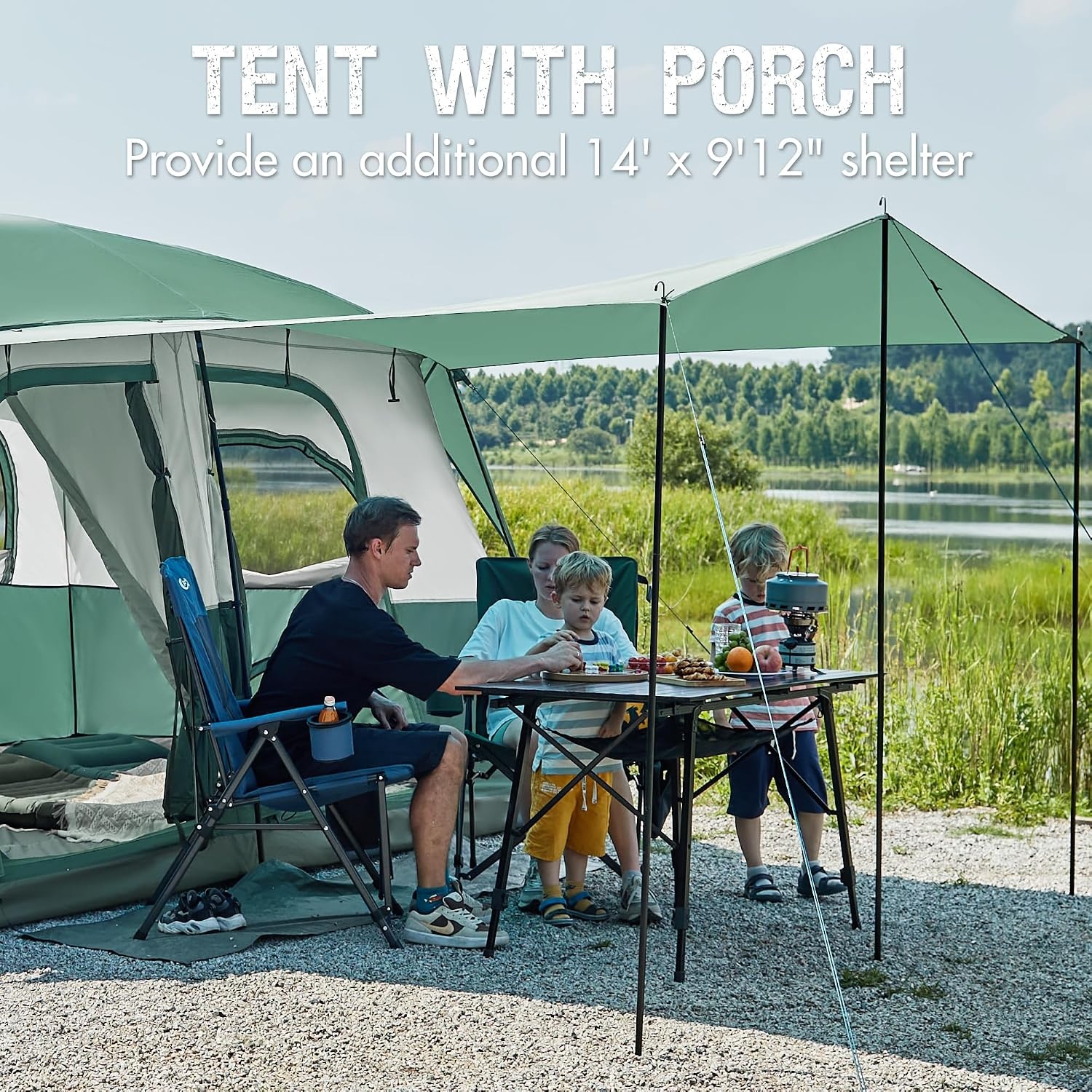 image:imagePORTAL 6 8 10 Person Family Camping Tent with Porch Big Family Camping Tent with Tall Height Good Ventilation Water Resitant Large Tent for Outdoor Camping BackyardGreen