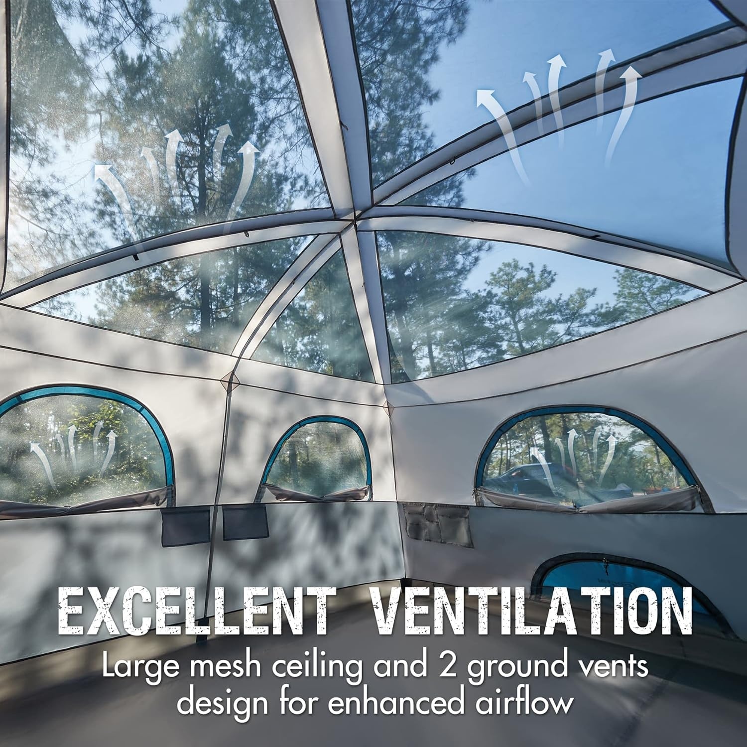 image:imagePORTAL 6 8 10 Person Family Camping Tent with Porch Big Family Camping Tent with Tall Height Good Ventilation Water Resitant Large Tent for Outdoor Camping BackyardBlue