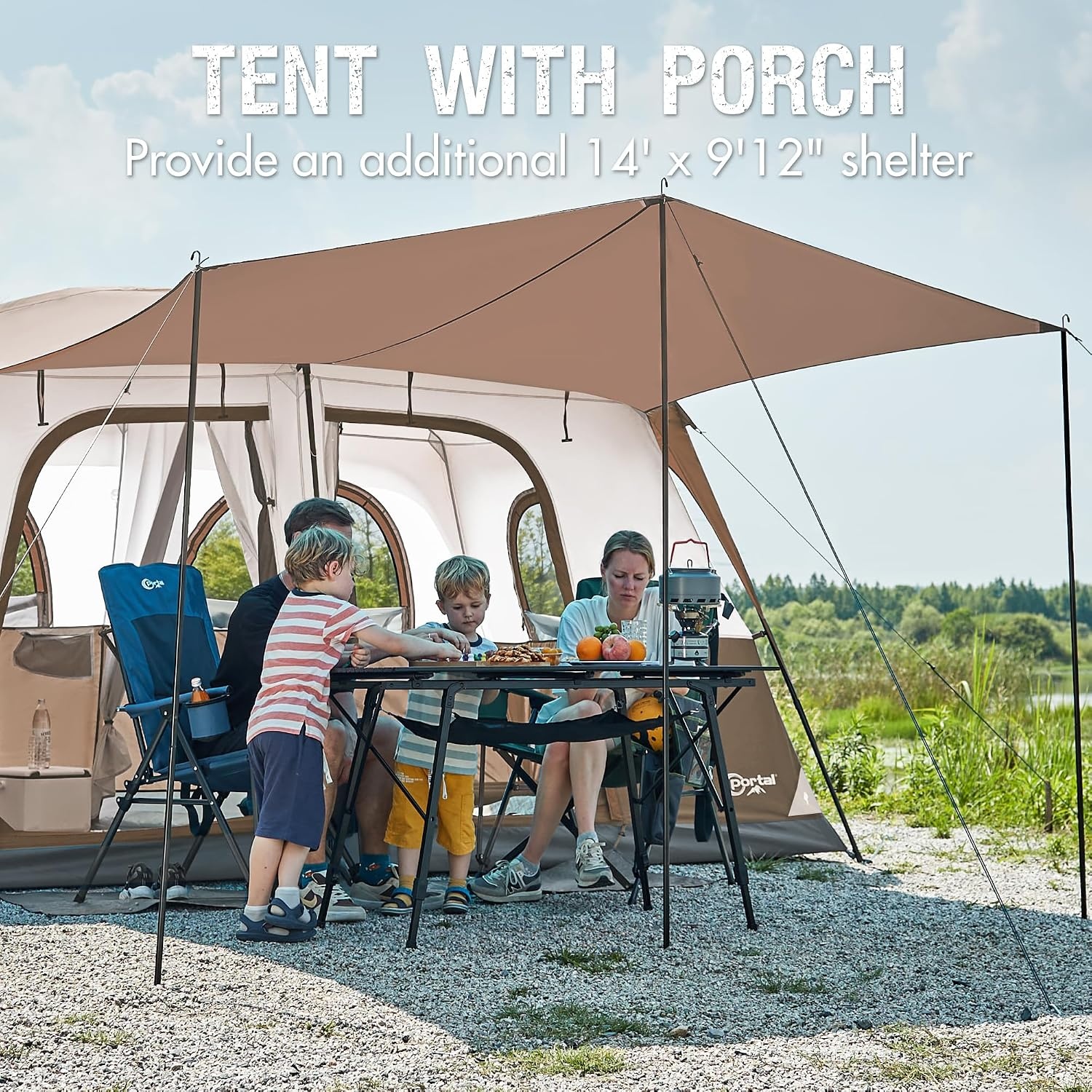 image:imagePORTAL 6 8 10 Person Family Camping Tent with Porch Big Family Camping Tent with Tall Height Good Ventilation Water Resitant Large Tent for Outdoor Camping BackyardBrown