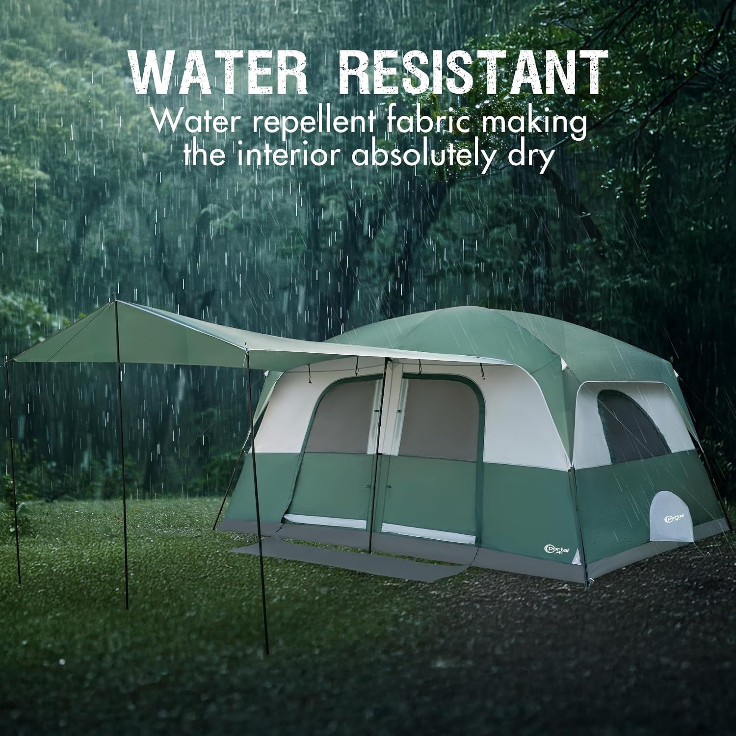 image:imagePORTAL 6 8 10 Person Family Camping Tent with Porch Big Family Camping Tent with Tall Height Good Ventilation Water Resitant Large Tent for Outdoor Camping BackyardGreen