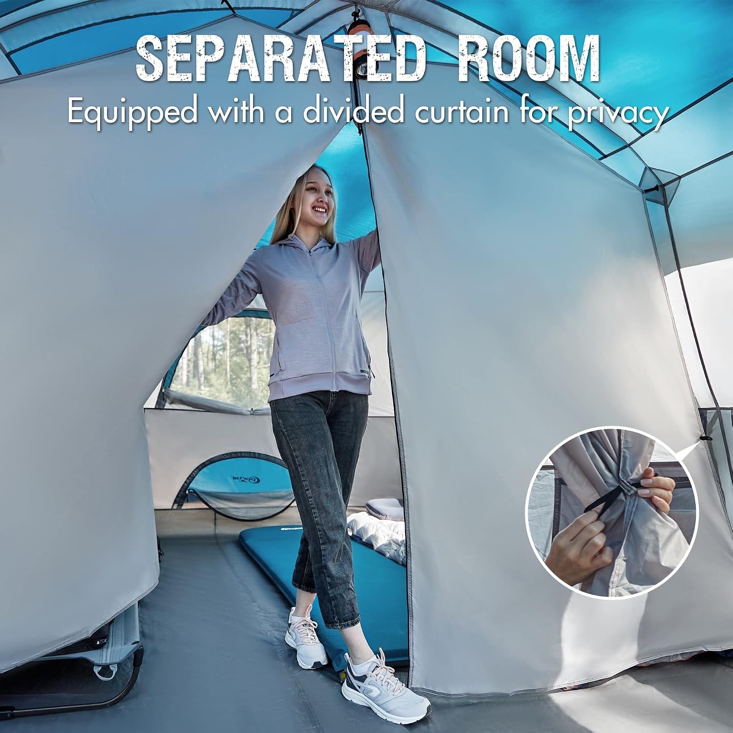 image:imagePORTAL 6 8 10 Person Family Camping Tent with Porch Big Family Camping Tent with Tall Height Good Ventilation Water Resitant Large Tent for Outdoor Camping BackyardBlue
