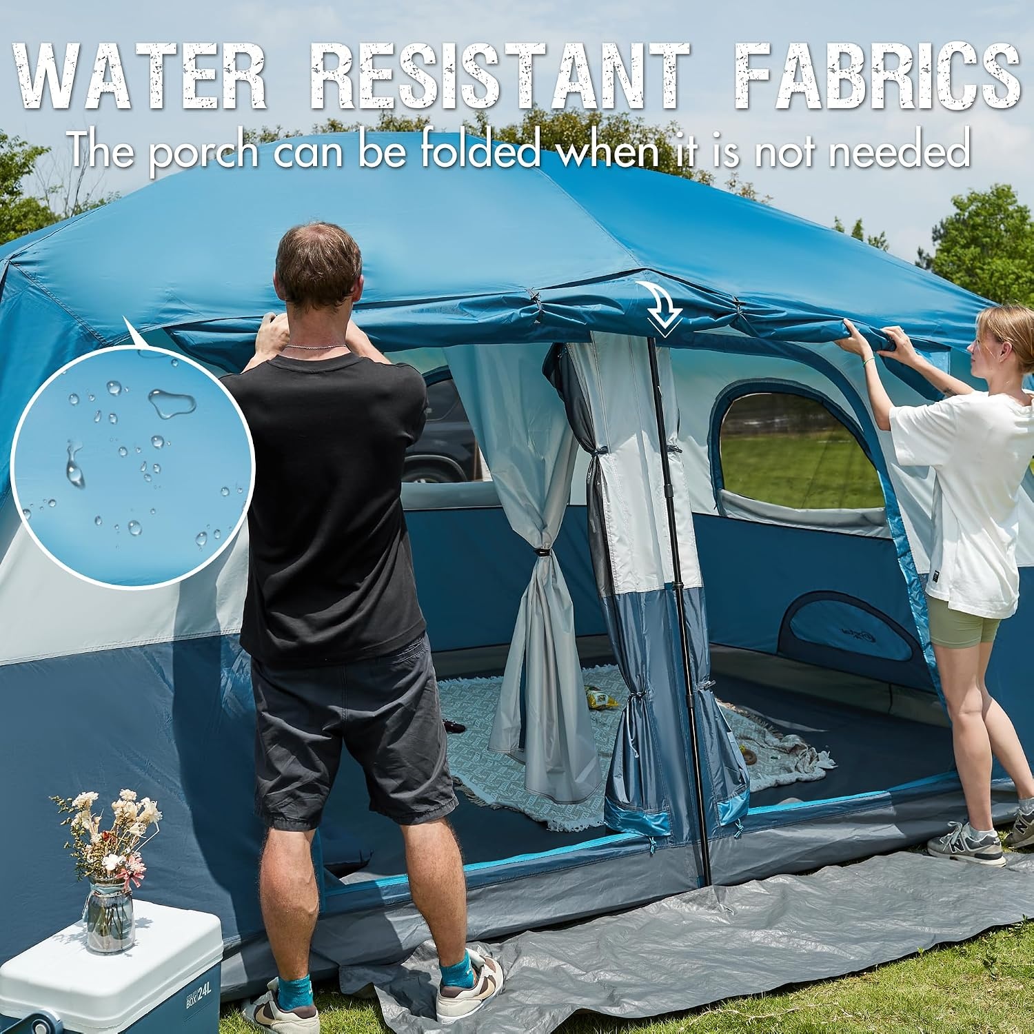image:imagePORTAL 6 8 10 Person Family Camping Tent with Porch Big Family Camping Tent with Tall Height Good Ventilation Water Resitant Large Tent for Outdoor Camping BackyardDeep Blue