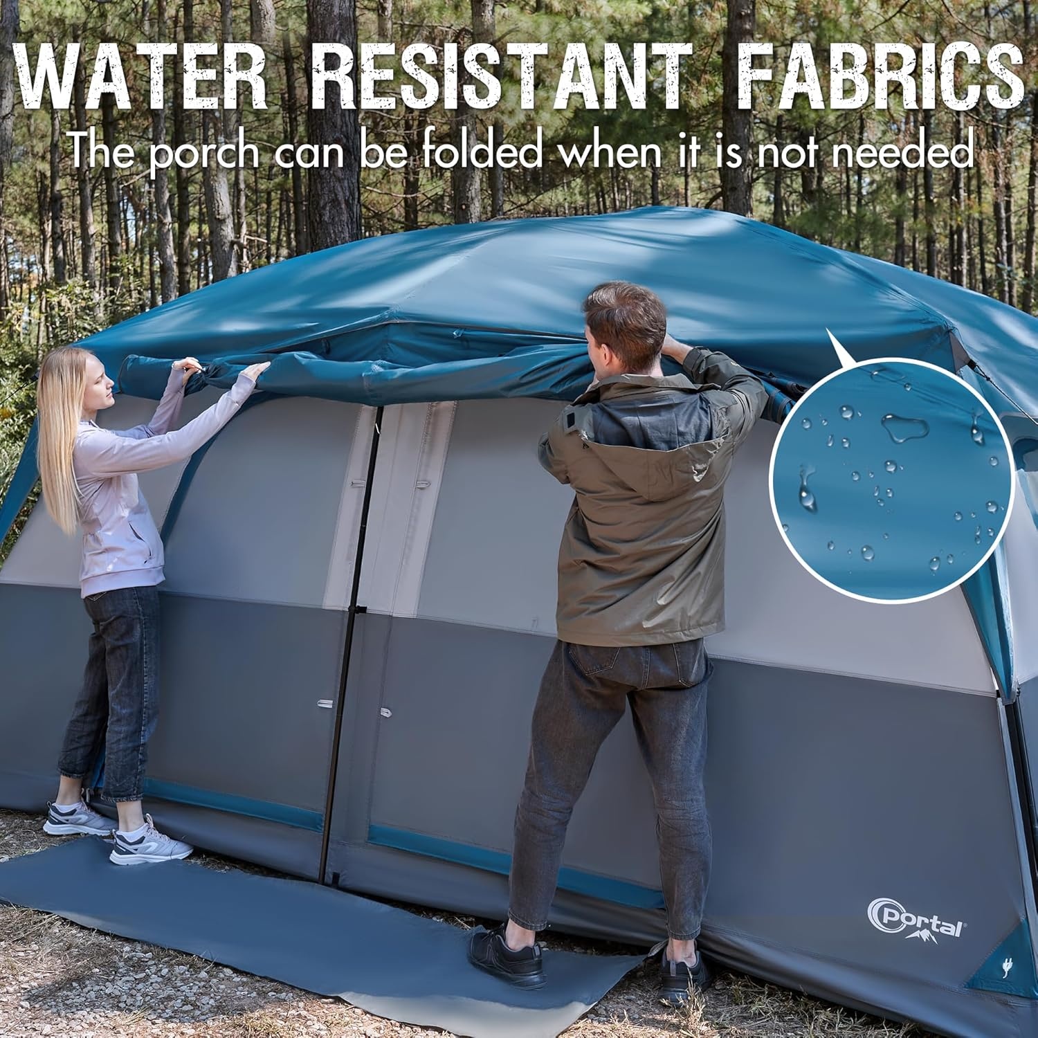 image:imagePORTAL 6 8 10 Person Family Camping Tent with Porch Big Family Camping Tent with Tall Height Good Ventilation Water Resitant Large Tent for Outdoor Camping BackyardBlue