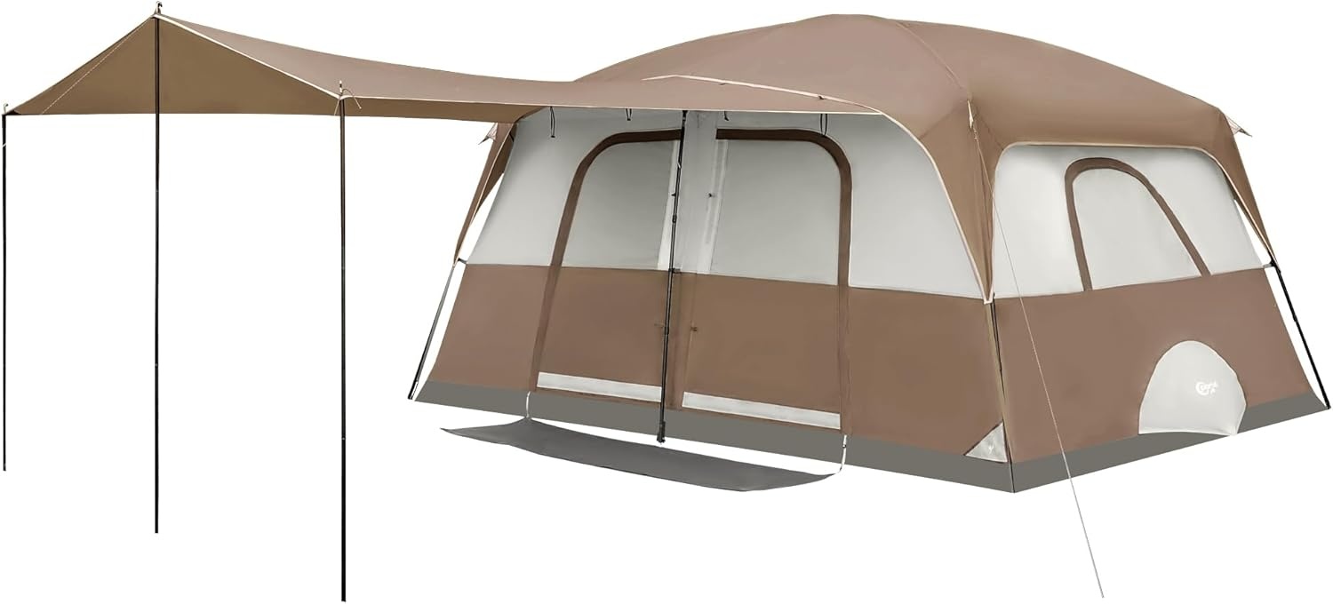image:imagePORTAL 6 8 10 Person Family Camping Tent with Porch Big Family Camping Tent with Tall Height Good Ventilation Water Resitant Large Tent for Outdoor Camping BackyardBrown