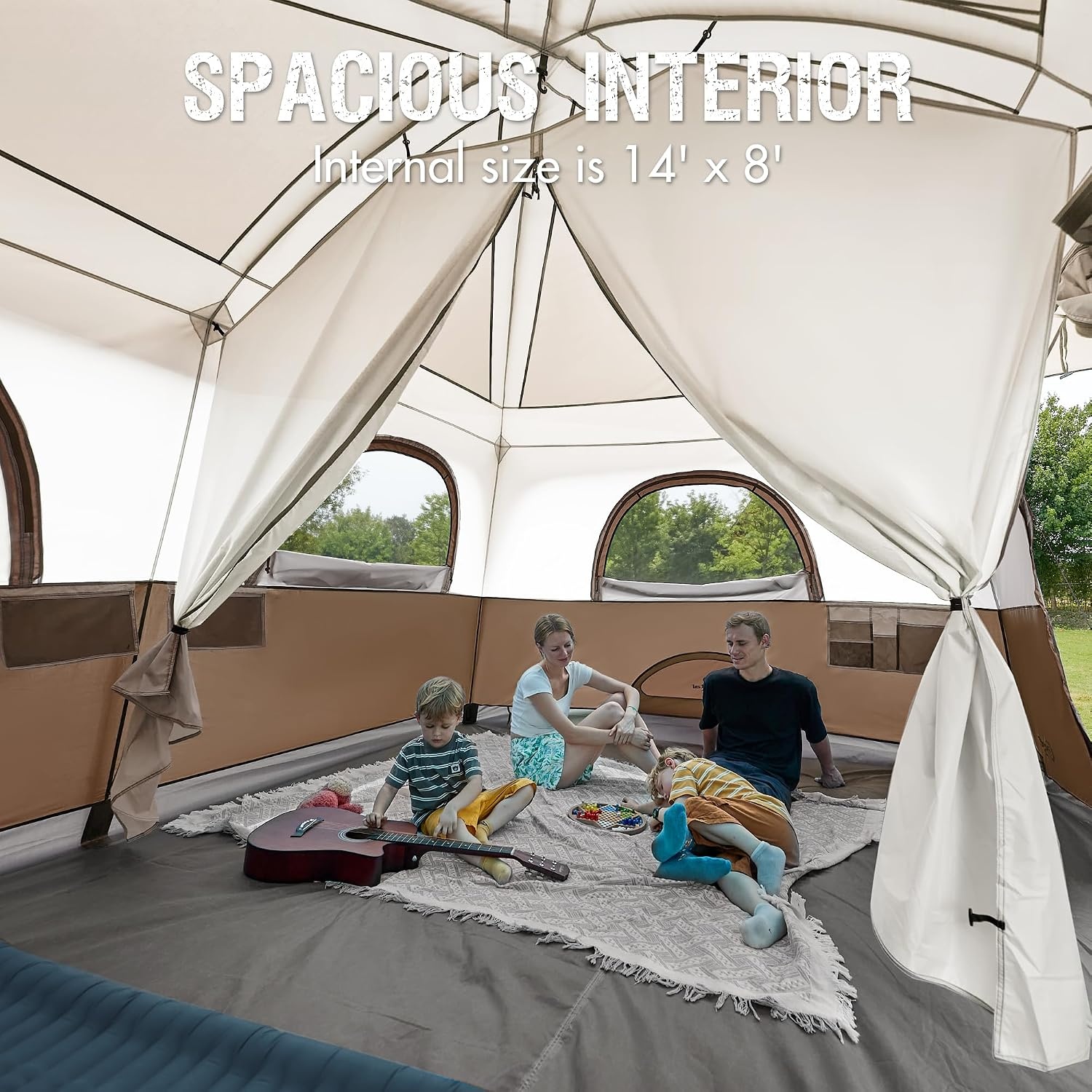 image:imagePORTAL 6 8 10 Person Family Camping Tent with Porch Big Family Camping Tent with Tall Height Good Ventilation Water Resitant Large Tent for Outdoor Camping BackyardBrown