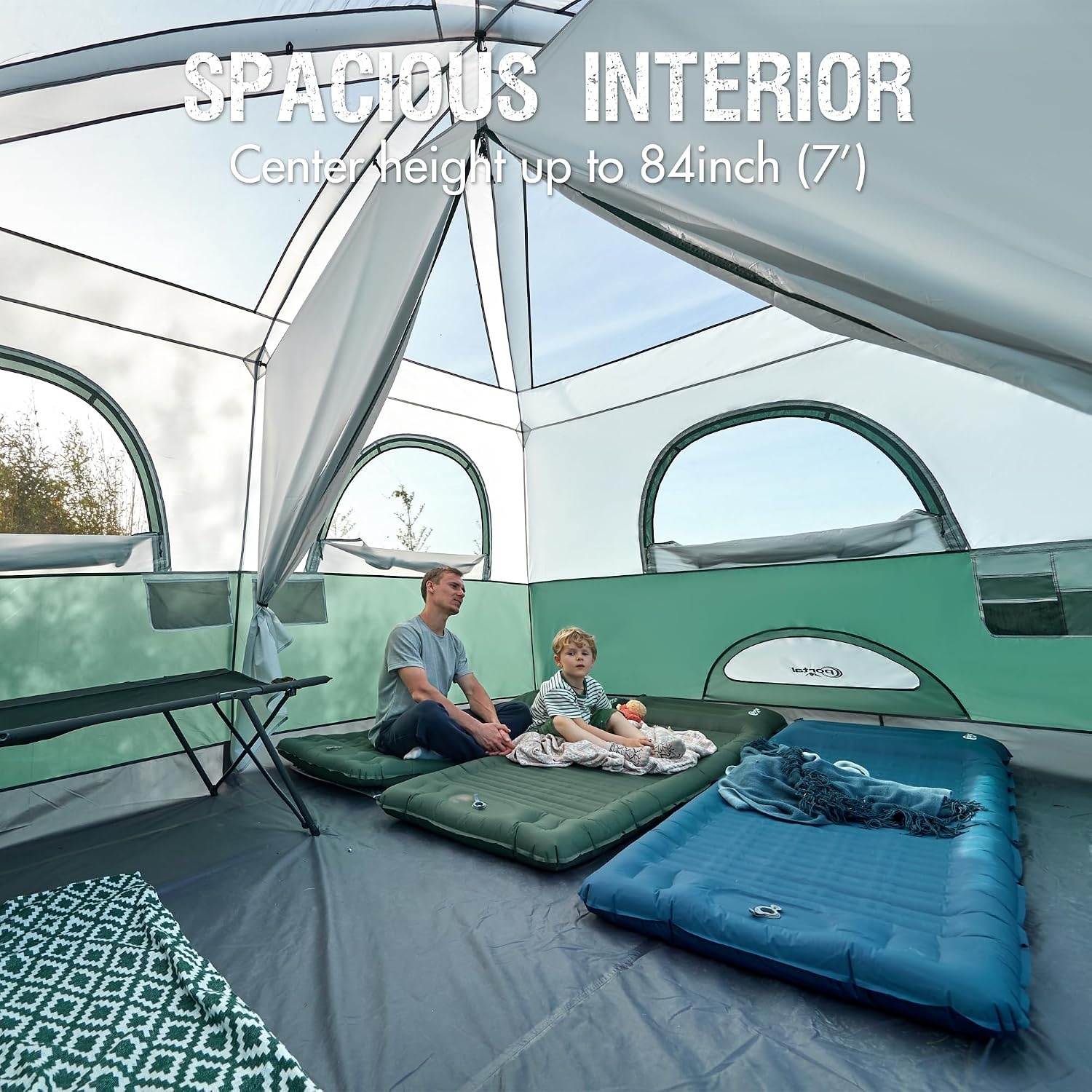 image:imagePORTAL 6 8 10 Person Family Camping Tent with Porch Big Family Camping Tent with Tall Height Good Ventilation Water Resitant Large Tent for Outdoor Camping BackyardGreen
