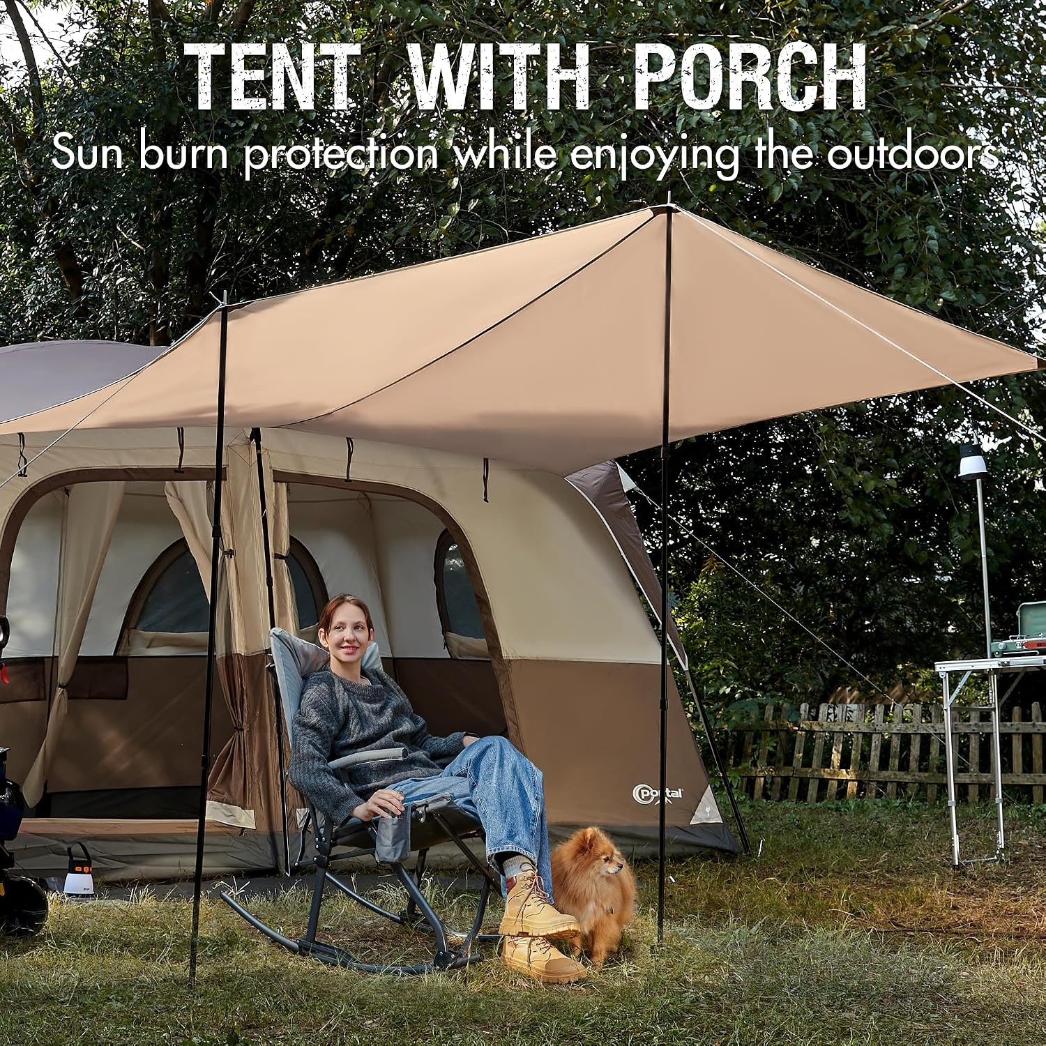 image:imagePORTAL 6 8 10 Person Family Camping Tent with Porch Big Family Camping Tent with Tall Height Good Ventilation Water Resitant Large Tent for Outdoor Camping BackyardBrown
