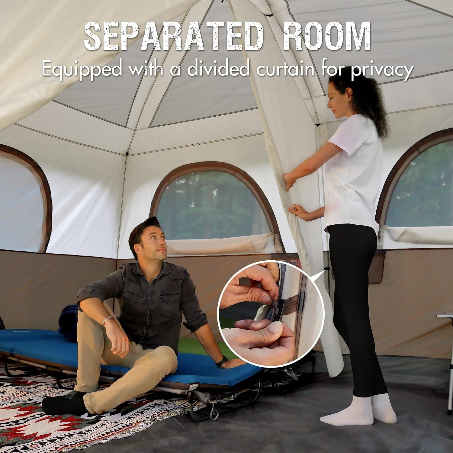 image:imagePORTAL 6 8 10 Person Family Camping Tent with Porch Big Family Camping Tent with Tall Height Good Ventilation Water Resitant Large Tent for Outdoor Camping BackyardBrown