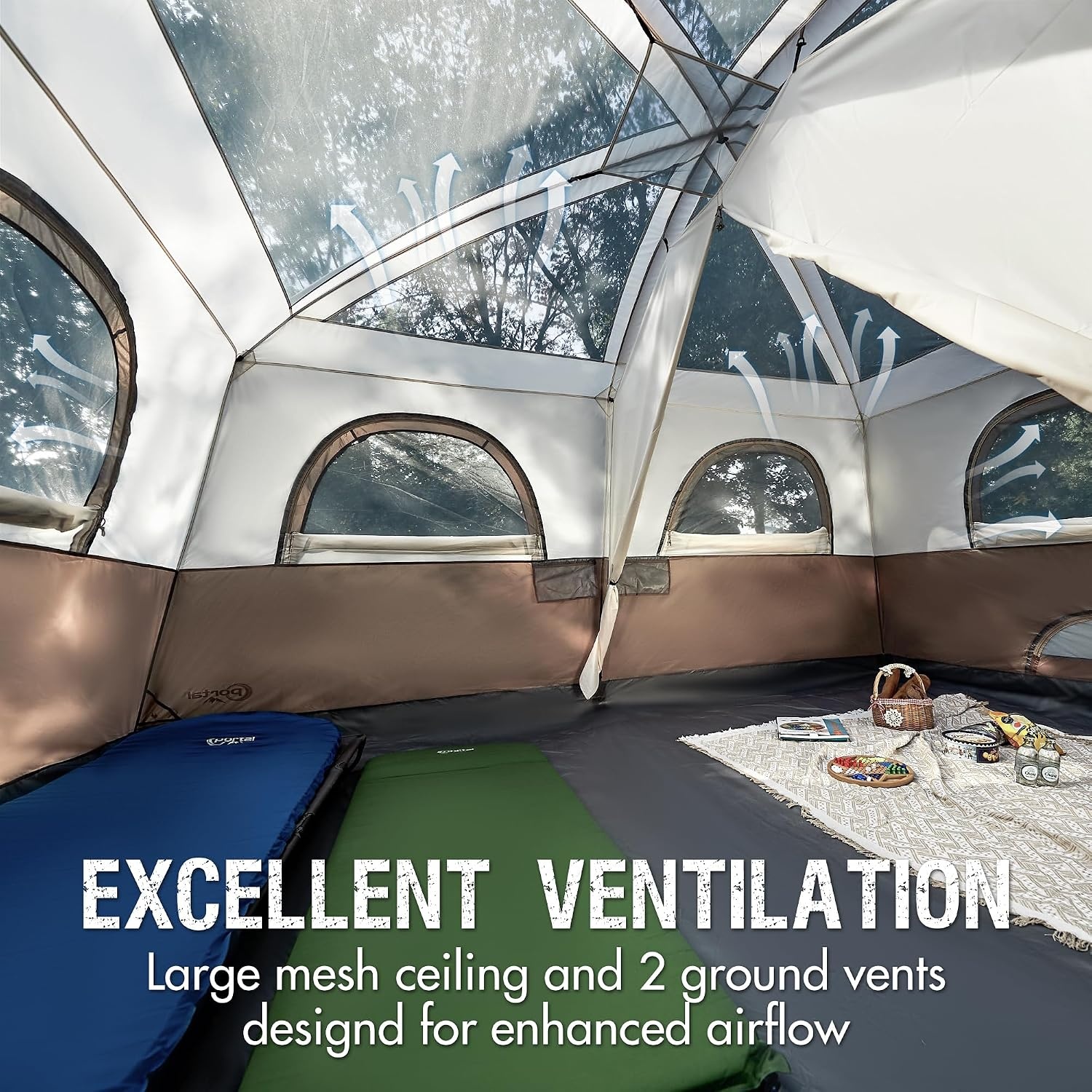 image:imagePORTAL 6 8 10 Person Family Camping Tent with Porch Big Family Camping Tent with Tall Height Good Ventilation Water Resitant Large Tent for Outdoor Camping BackyardBrown