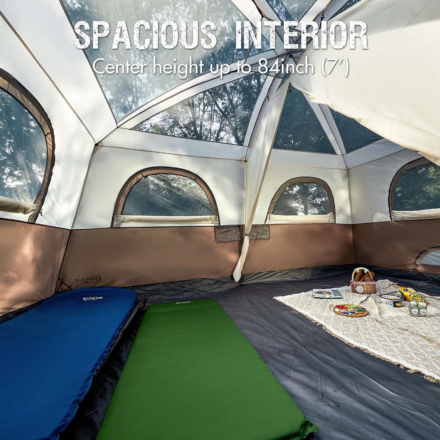 image:imagePORTAL 6 8 10 Person Family Camping Tent with Porch Big Family Camping Tent with Tall Height Good Ventilation Water Resitant Large Tent for Outdoor Camping BackyardBrown