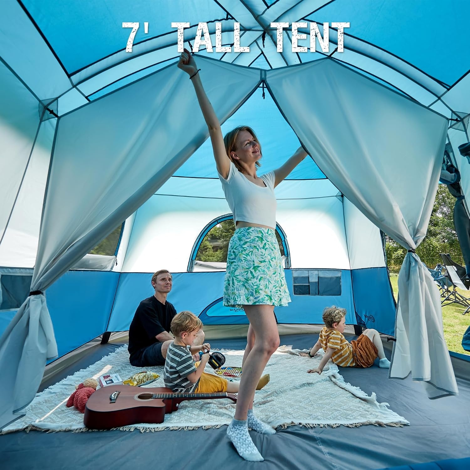 image:imagePORTAL 6 8 10 Person Family Camping Tent with Porch Big Family Camping Tent with Tall Height Good Ventilation Water Resitant Large Tent for Outdoor Camping BackyardDeep Blue