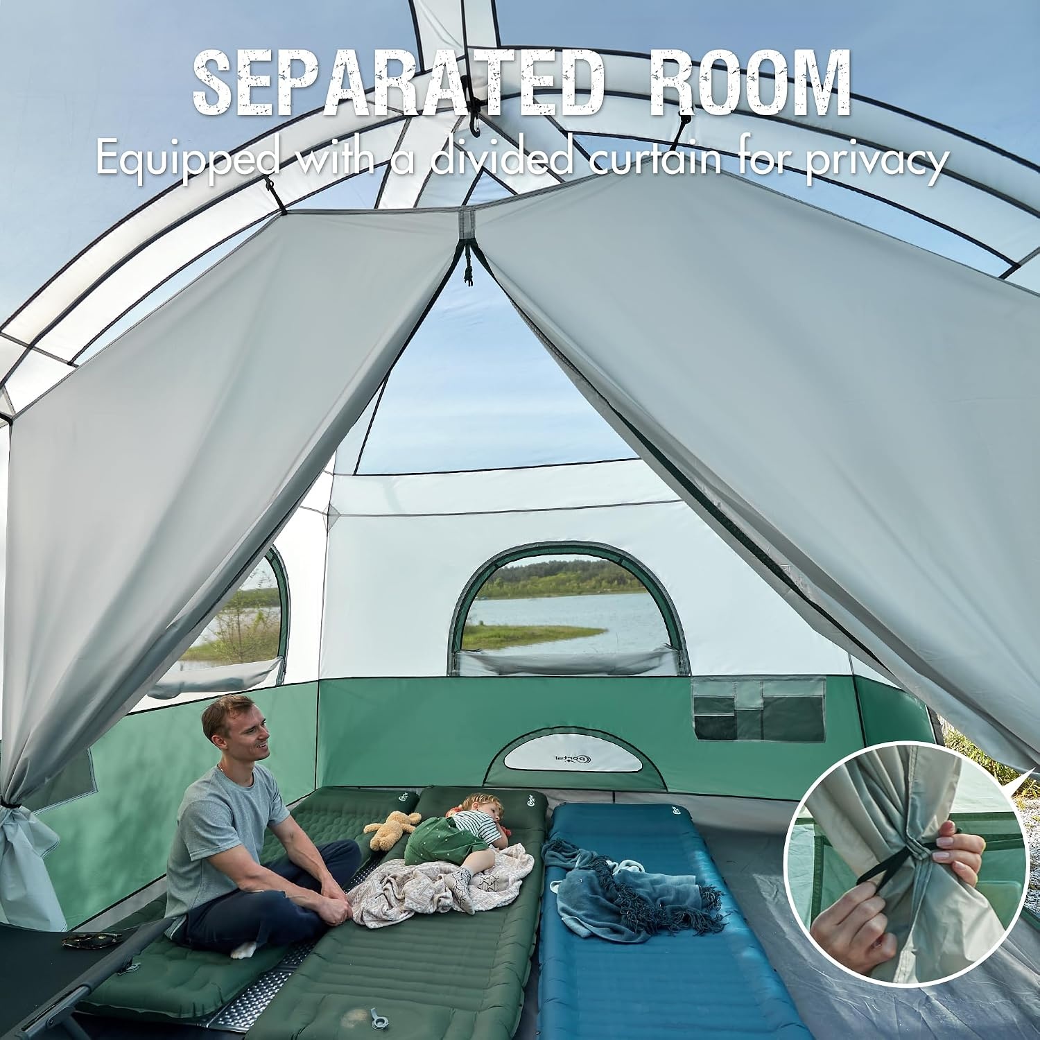 image:imagePORTAL 6 8 10 Person Family Camping Tent with Porch Big Family Camping Tent with Tall Height Good Ventilation Water Resitant Large Tent for Outdoor Camping BackyardGreen