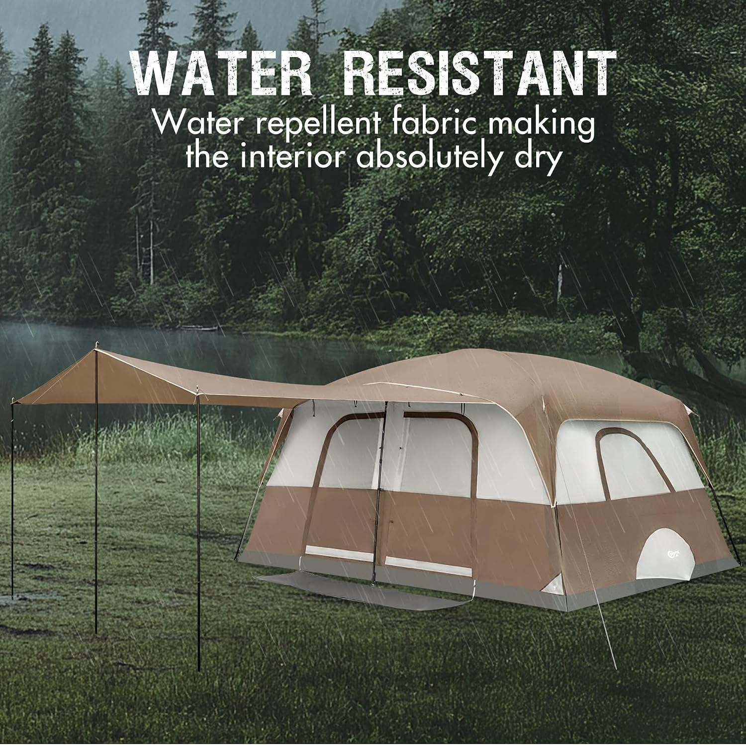 image:imagePORTAL 6 8 10 Person Family Camping Tent with Porch Big Family Camping Tent with Tall Height Good Ventilation Water Resitant Large Tent for Outdoor Camping BackyardBrown