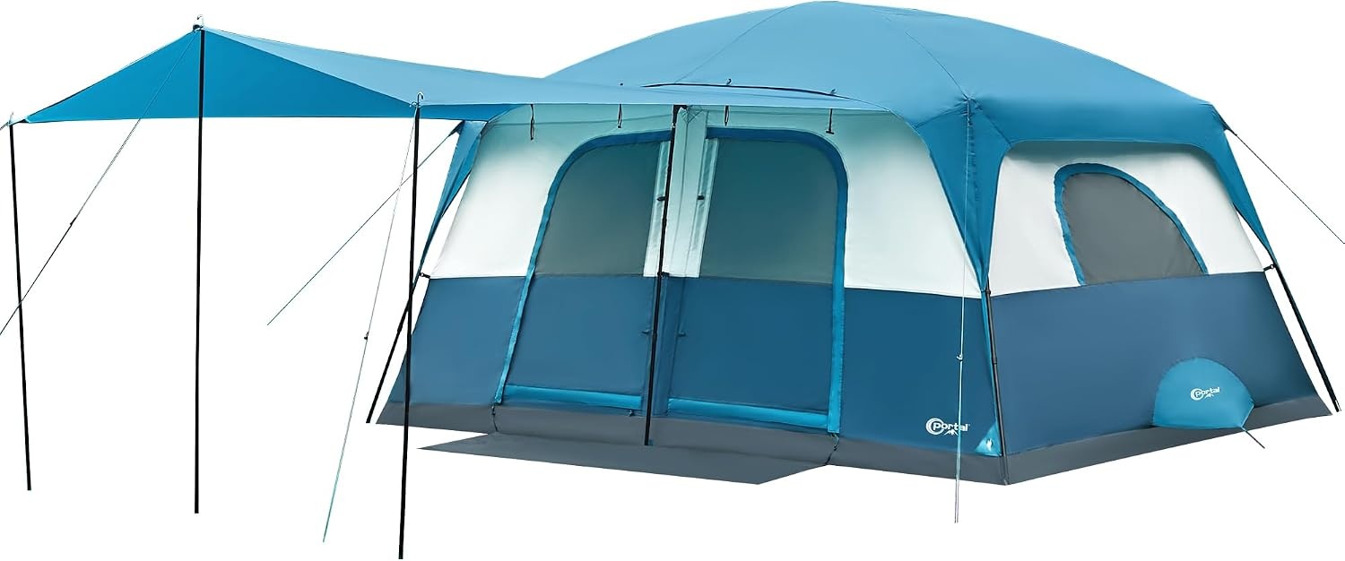 image:imagePORTAL 6 8 10 Person Family Camping Tent with Porch Big Family Camping Tent with Tall Height Good Ventilation Water Resitant Large Tent for Outdoor Camping BackyardDeep Blue