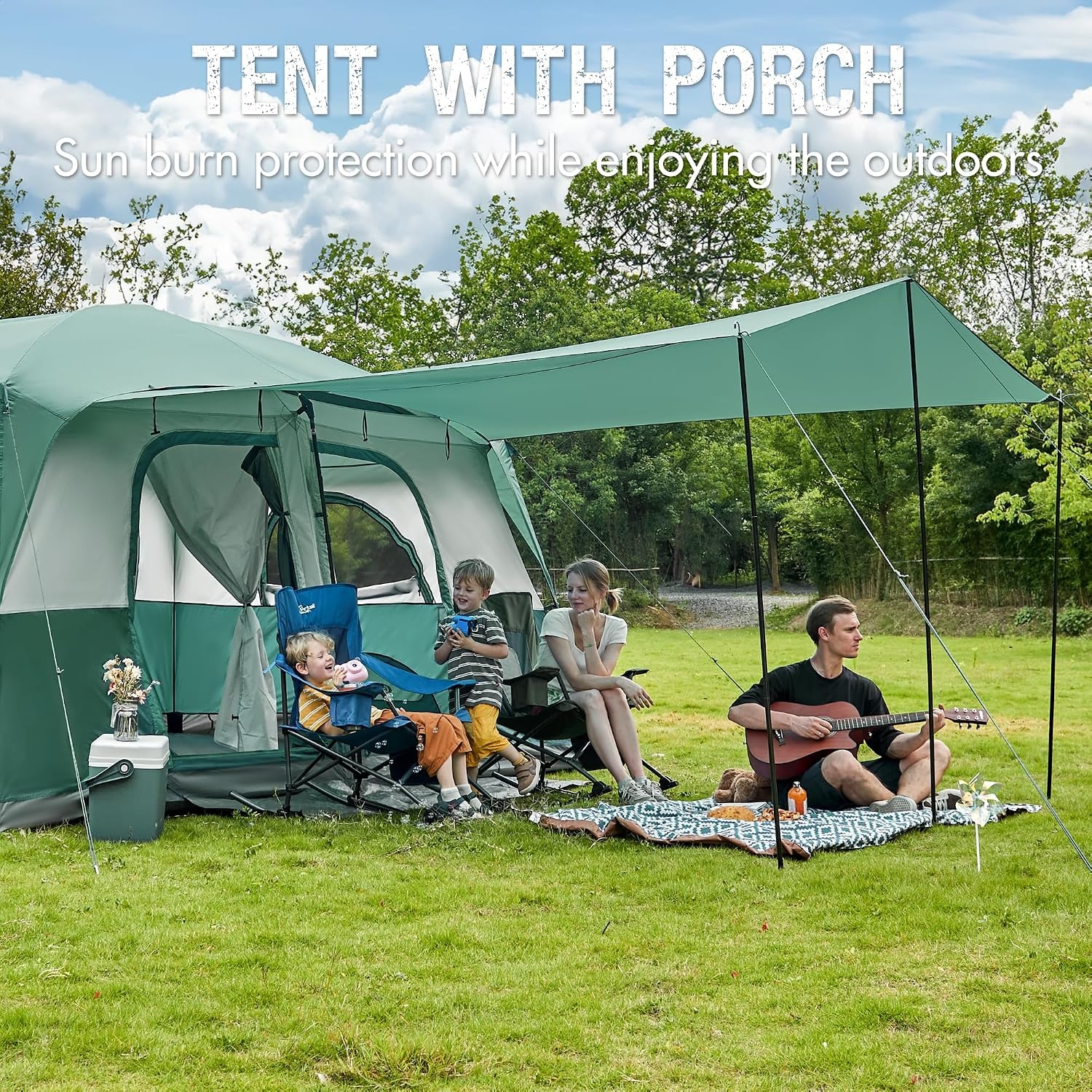 image:imagePORTAL 6 8 10 Person Family Camping Tent with Porch Big Family Camping Tent with Tall Height Good Ventilation Water Resitant Large Tent for Outdoor Camping BackyardGreen