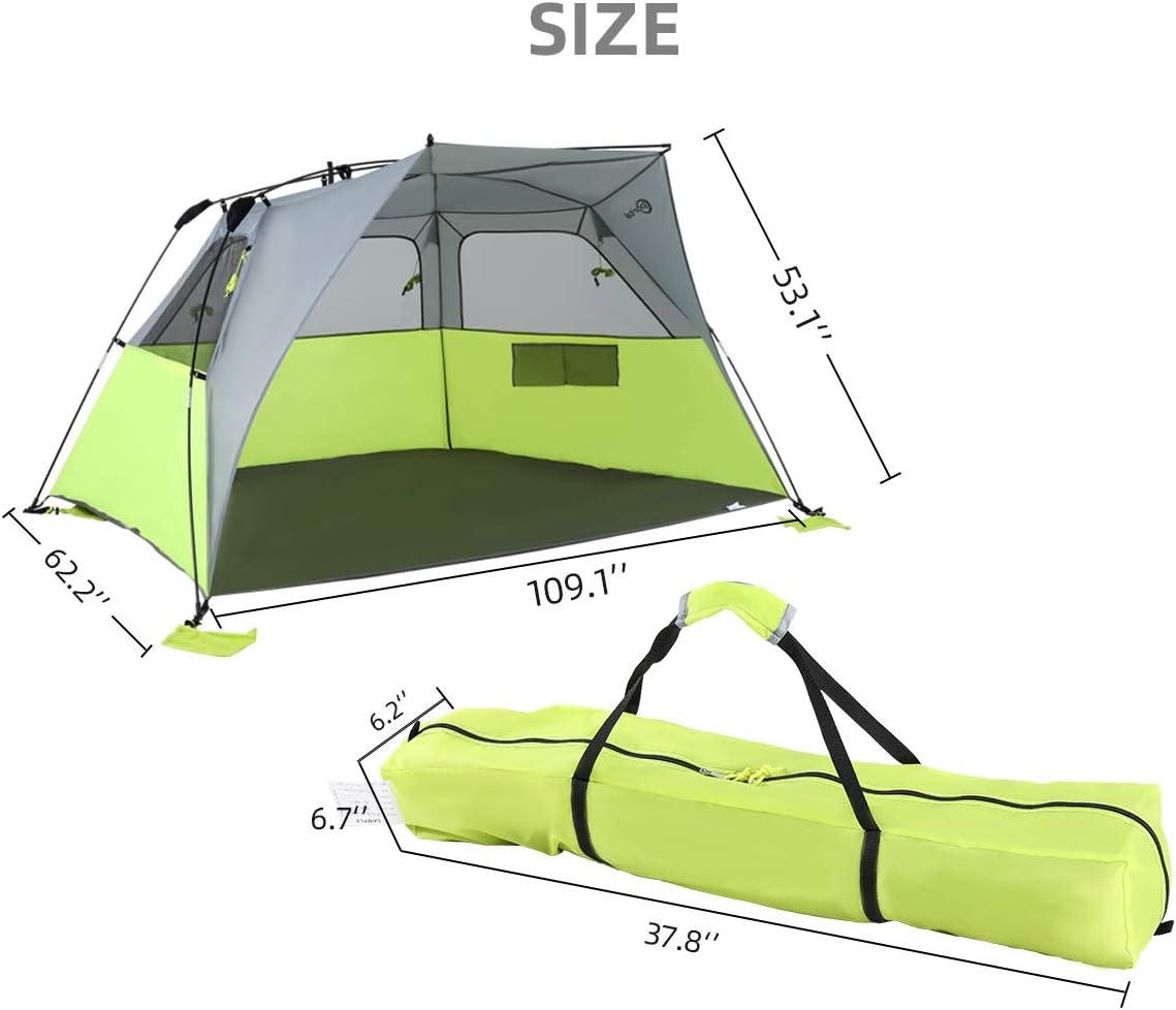image:imagePORTAL POP Up Beach Tent 24 Person UPF50 Beach Tent Sun Shelter Open Front Three Mesh Windows Two Mesh Side Pocket Instant Sun Shelter with Carry Bag GreenGrey