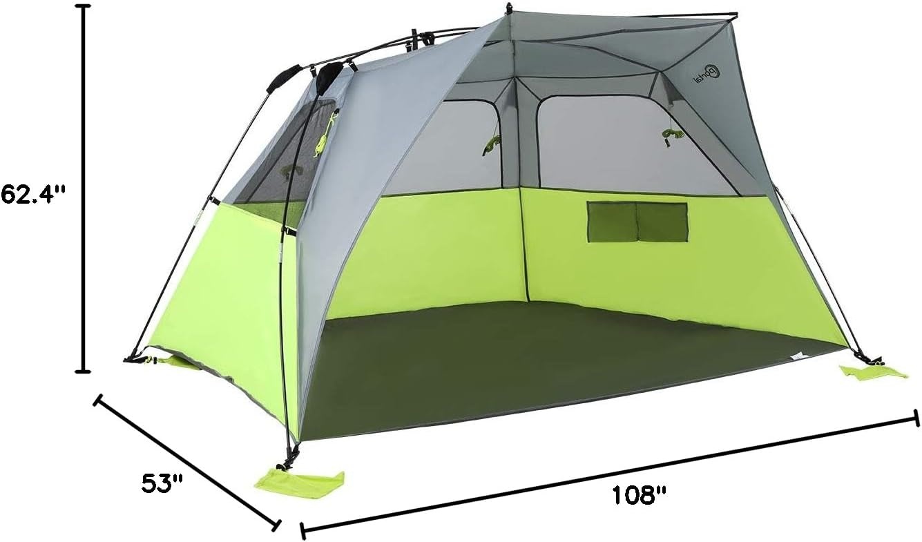 image:imagePORTAL POP Up Beach Tent 24 Person UPF50 Beach Tent Sun Shelter Open Front Three Mesh Windows Two Mesh Side Pocket Instant Sun Shelter with Carry Bag GreenGrey