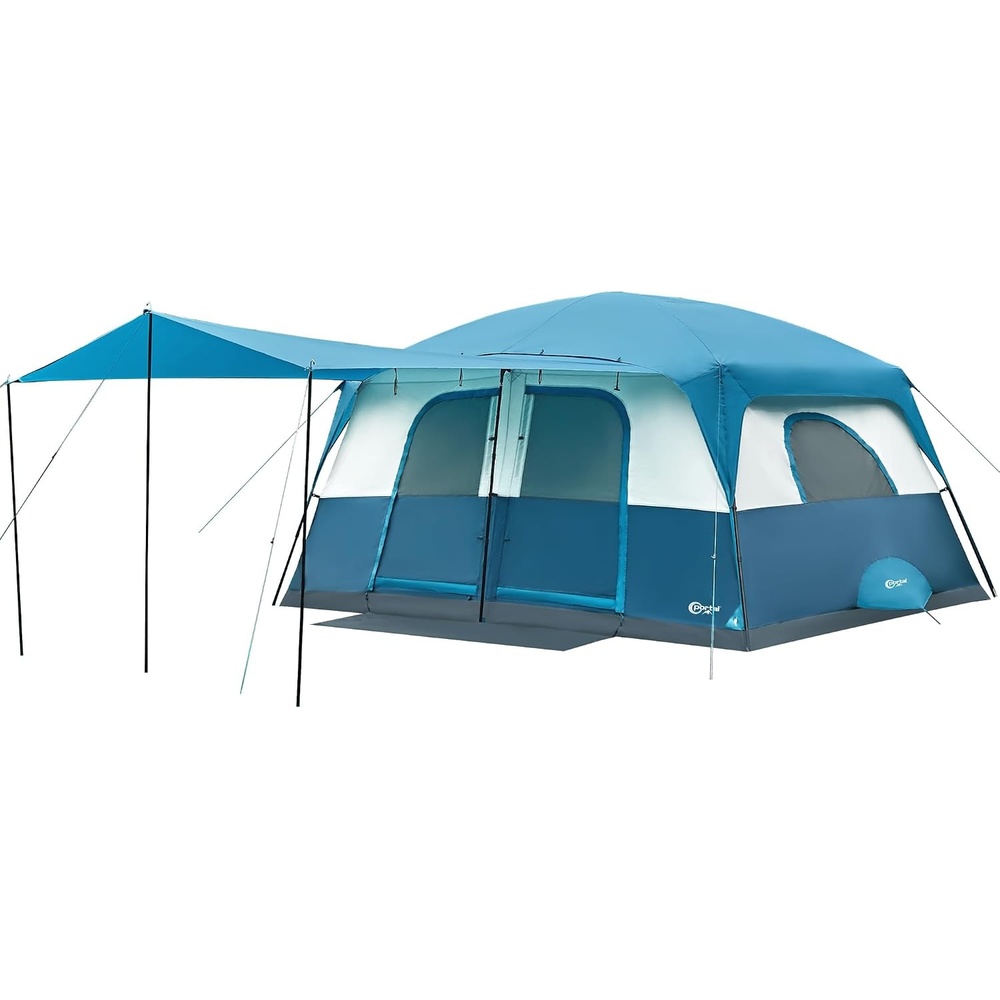 image:imagePORTAL 6 8 10 Person Family Camping Tent with Porch Big Family Camping Tent with Tall Height Good Ventilation Water Resitant Large Tent for Outdoor Camping BackyardBlue