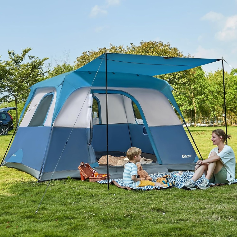 image:imagePORTAL 6 8 10 Person Family Camping Tent with Porch Big Family Camping Tent with Tall Height Good Ventilation Water Resitant Large Tent for Outdoor Camping BackyardDeep Blue