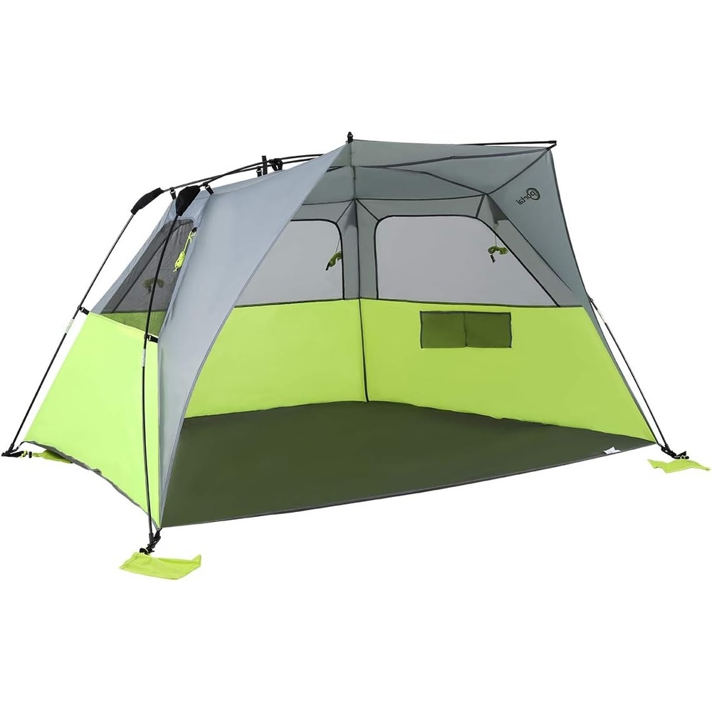 image:imagePORTAL POP Up Beach Tent 24 Person UPF50 Beach Tent Sun Shelter Open Front Three Mesh Windows Two Mesh Side Pocket Instant Sun Shelter with Carry Bag GreenGrey