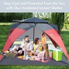 PORTAL POP Up Beach Tent, 2-4 Person UPF50+ Beach Tent Sun Shelter, Open Front, Umbrella-Style Setup, Mesh Windows, Instant Sun Shelter with Carry Bag, Red/Grey