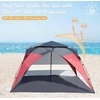 PORTAL POP Up Beach Tent, Umbrella-Style Setup,2-4 Person UPF50+ Beach Tent Sun Shelter, Open Front, Mesh Windows, Instant Sun Shelter with Carry Bag, Red/Grey(Red/Grey)
