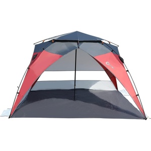 PORTAL POP Up Beach Tent, 2-4 Person UPF50+ Beach Tent Sun Shelter, Open Front, Umbrella-Style Setup, Mesh Windows, Instant Sun Shelter with Carry Bag, Red/Grey
