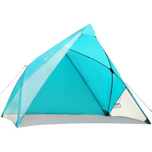 PORTAL POP Up Beach Tent, Umbrella-Style Setup,2-4 Person UPF50+ Beach Tent Sun Shelter, Open Front, Mesh Windows, Instant Sun Shelter with Carry Bag, Red/Grey(Turquoise/Grey)