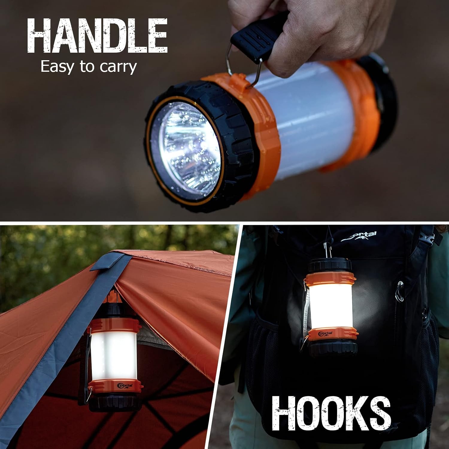 image:imagePORTAL Camping Lantern Rechargeable Portable LED Flashlight Lantern Camping Light for Power Outages Emergency Outdoor Hiking Hurricane Survival 2in1500LM 4400mAh