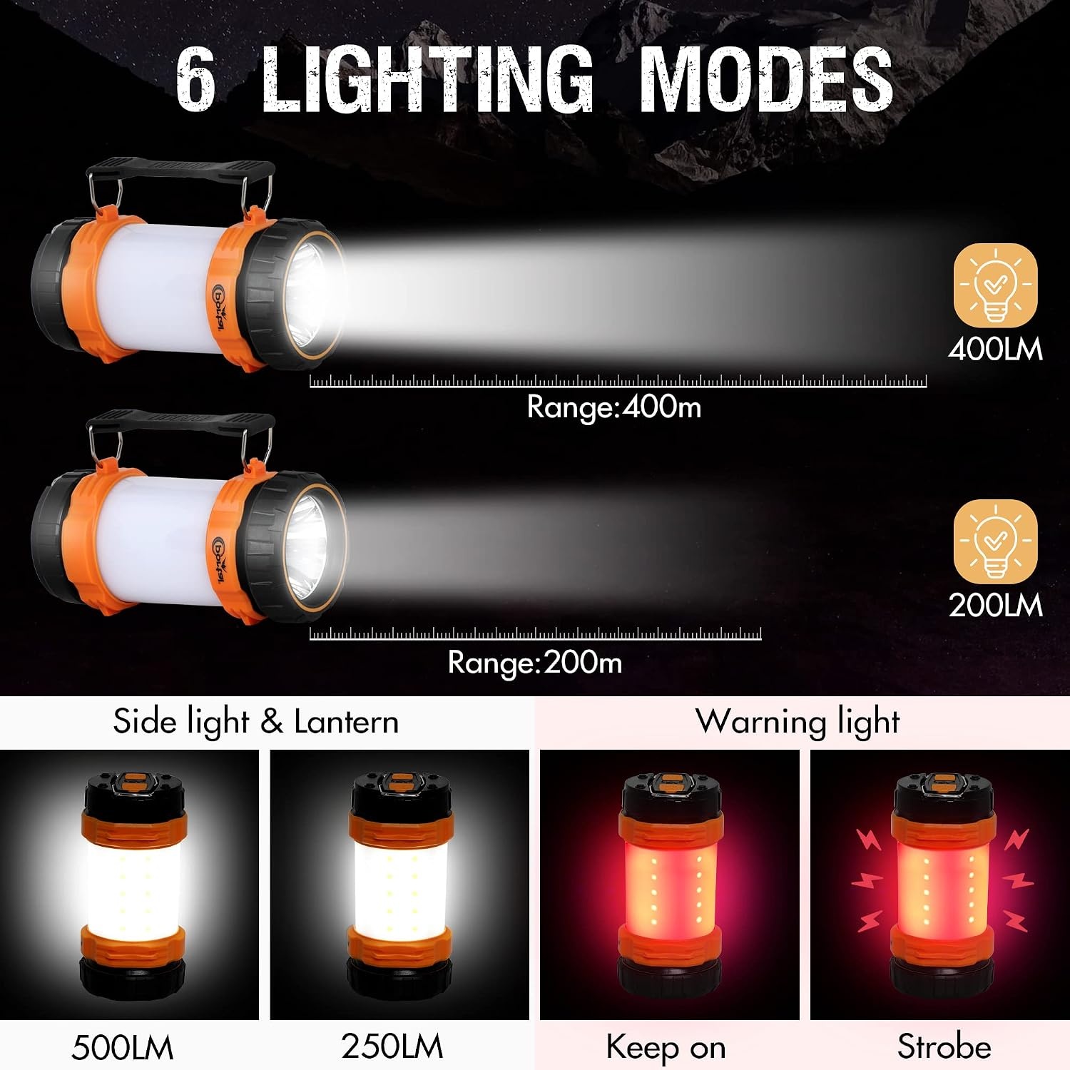 image:imagePORTAL Camping Lantern Rechargeable Portable LED Flashlight Lantern Camping Light for Power Outages Emergency Outdoor Hiking Hurricane Survival 2in1500LM 4400mAh