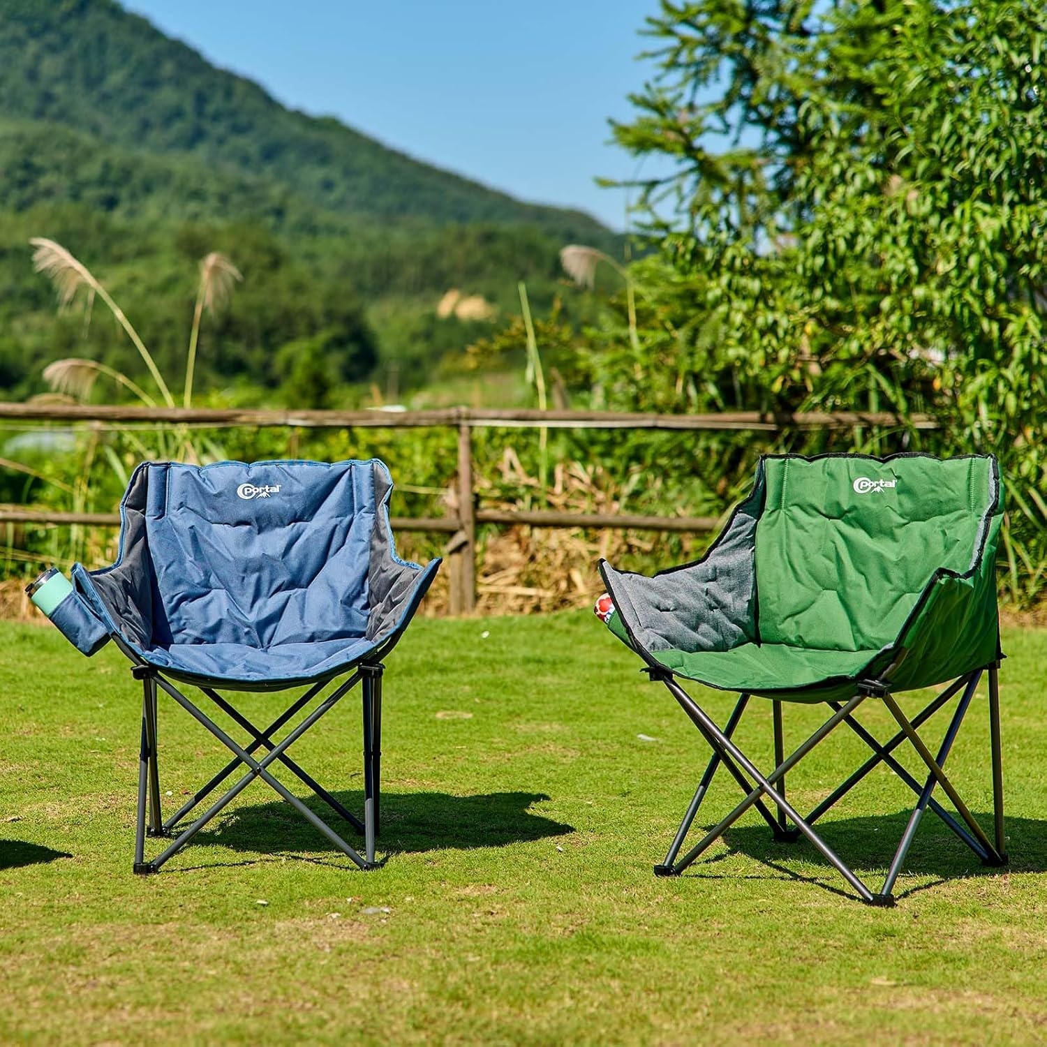 image:imagePortal 32 Oversized Camping Chair Foldable Heavy Duty 350 lb Padded Ergonomic Seat for Big amp Tall Adults PinchFree Extra Wide Design Featuring Cup Holder amp Carry Bag for Fishing Lawn amp SidelinesBlue