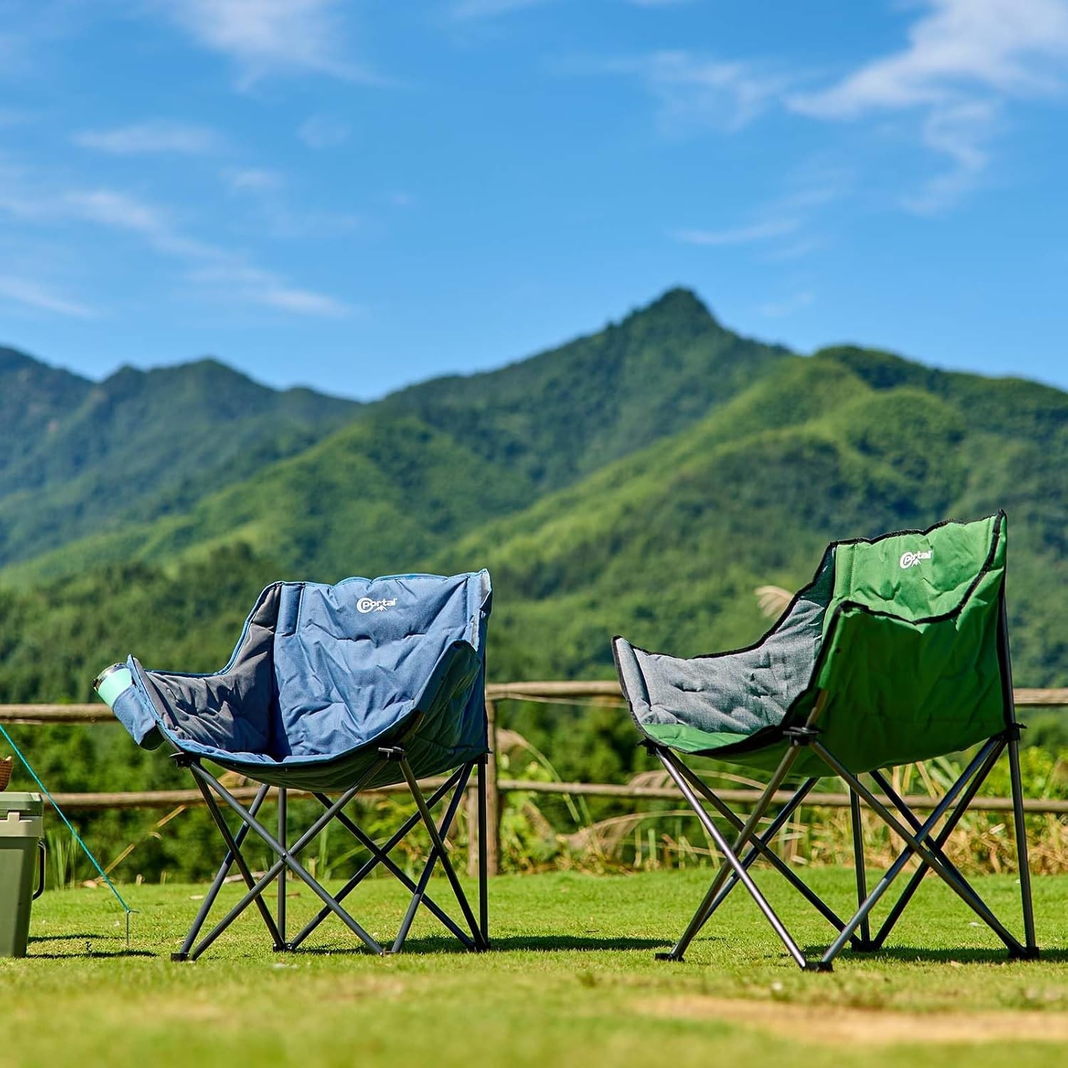 image:imagePortal 32 Oversized Camping Chair Foldable Heavy Duty 350 lb Padded Ergonomic Seat for Big amp Tall Adults PinchFree Extra Wide Design Featuring Cup Holder amp Carry Bag for Fishing Lawn amp SidelinesBlue