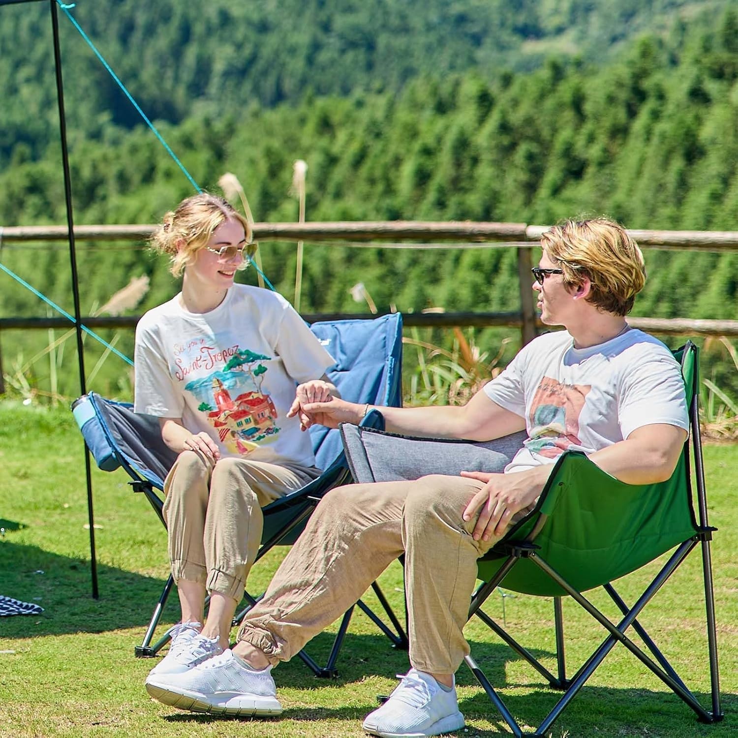 image:imagePortal 32 Oversized Camping Chair Foldable Heavy Duty 350 lb Padded Ergonomic Seat for Big amp Tall Adults PinchFree Extra Wide Design Featuring Cup Holder amp Carry Bag for Fishing Lawn amp SidelinesBlue