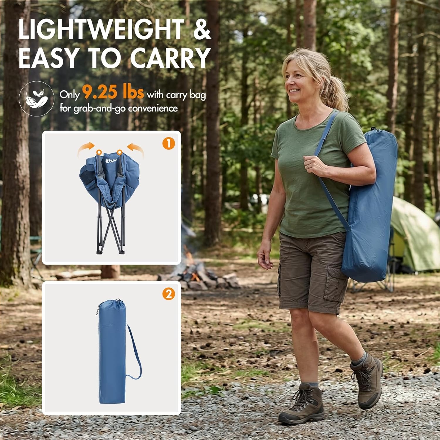 image:imagePortal 32 Oversized Camping Chair Foldable Heavy Duty 350 lb Padded Ergonomic Seat for Big amp Tall Adults PinchFree Extra Wide Design Featuring Cup Holder amp Carry Bag for Fishing Lawn amp SidelinesBlue