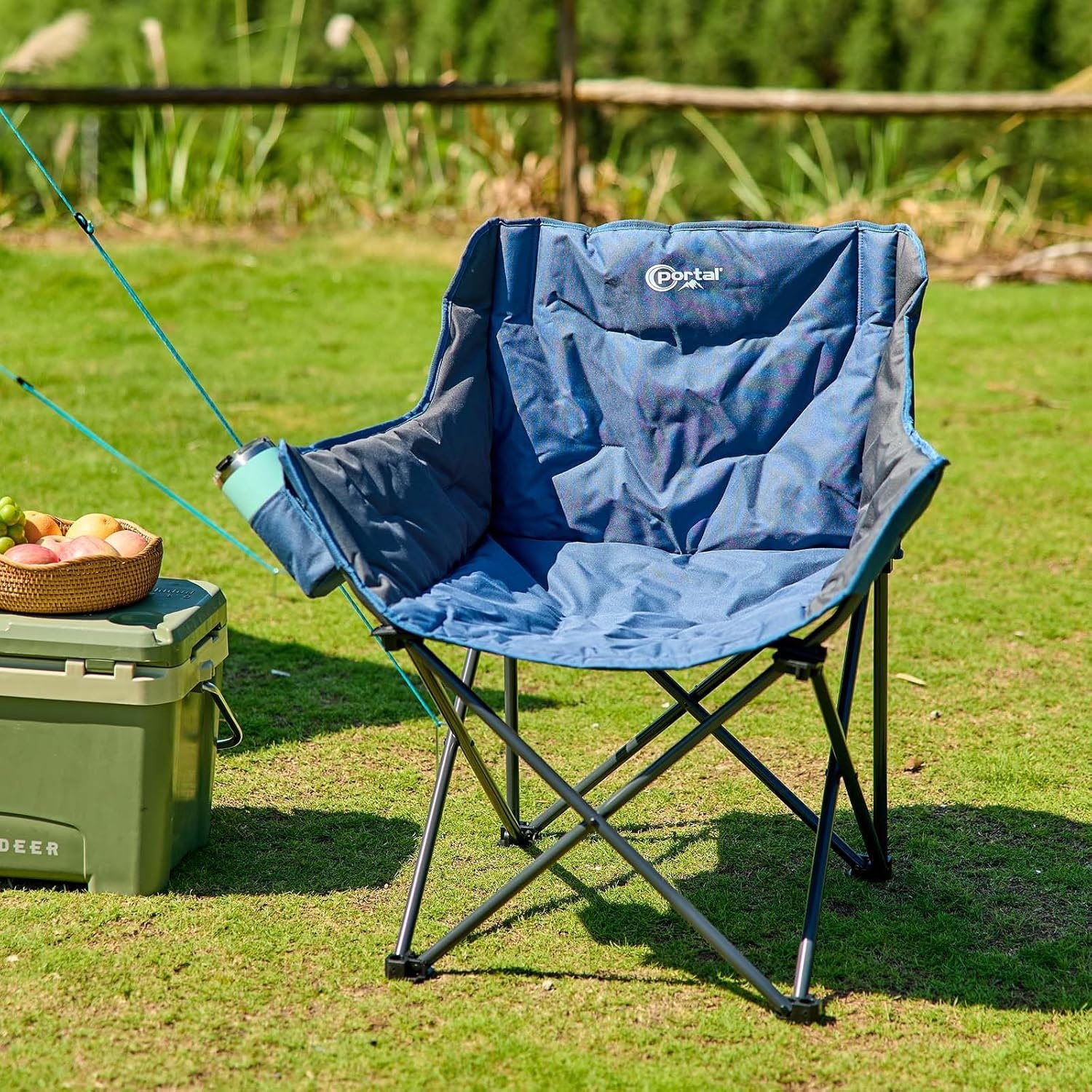 image:imagePortal 32 Oversized Camping Chair Foldable Heavy Duty 350 lb Padded Ergonomic Seat for Big amp Tall Adults PinchFree Extra Wide Design Featuring Cup Holder amp Carry Bag for Fishing Lawn amp SidelinesBlue