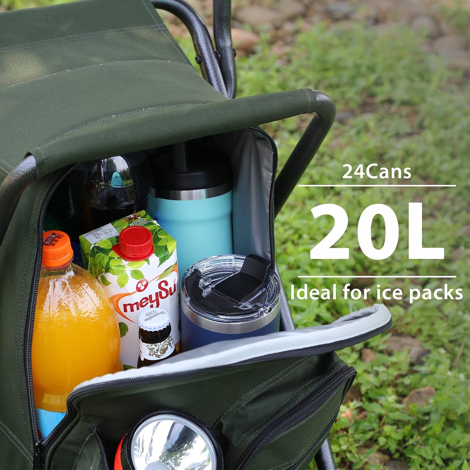 image:imagePortal Backpack Cooler Chair 2 Pack Fishing Chairs with Backrest Folding Camping Stool Compact for Outdoors Hiking Hunting Travel Supports 225 lbs CapacityGreen